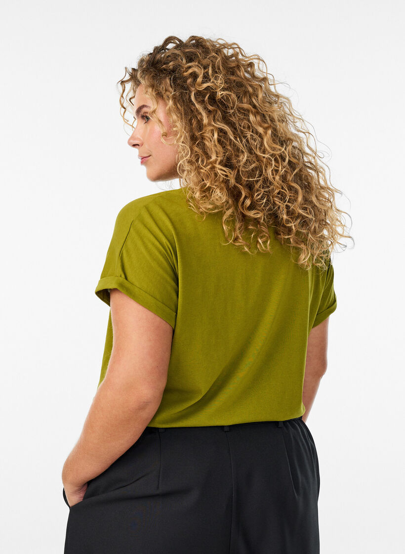 T-shirt &agrave; manches courtes en coton m&eacute;lang&eacute;, Vert, Model image number 2