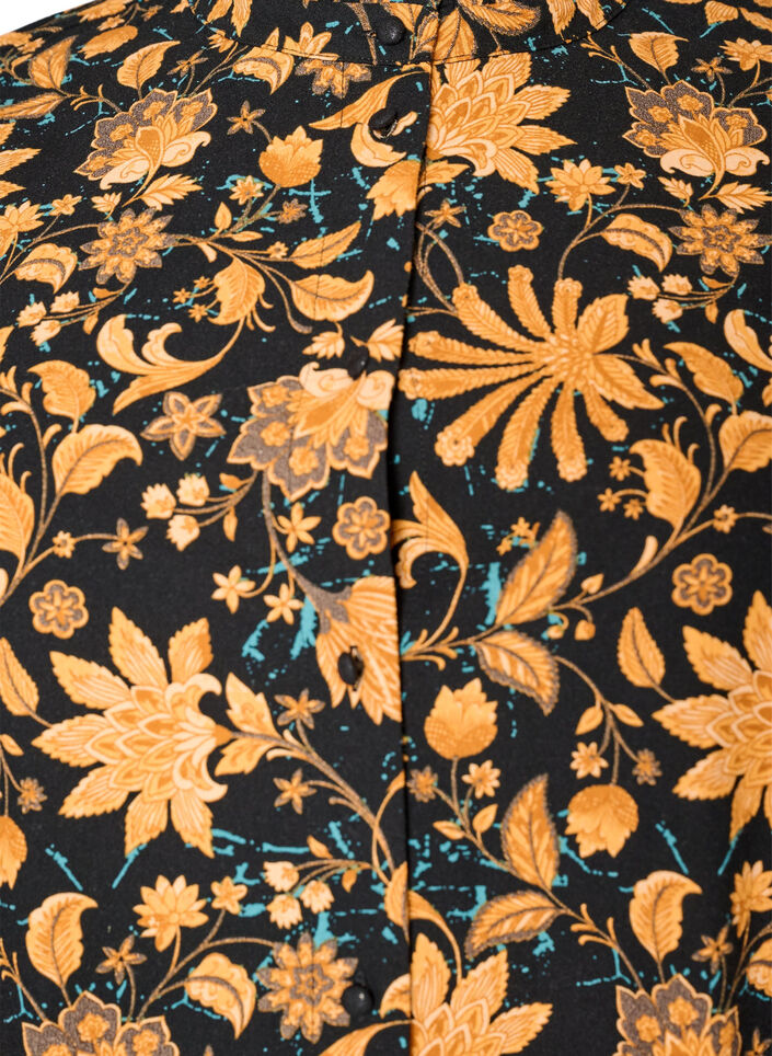 Robe florale en coton avec volants et coupe &eacute;vas&eacute;e ample, Orange, Packshot image number 2