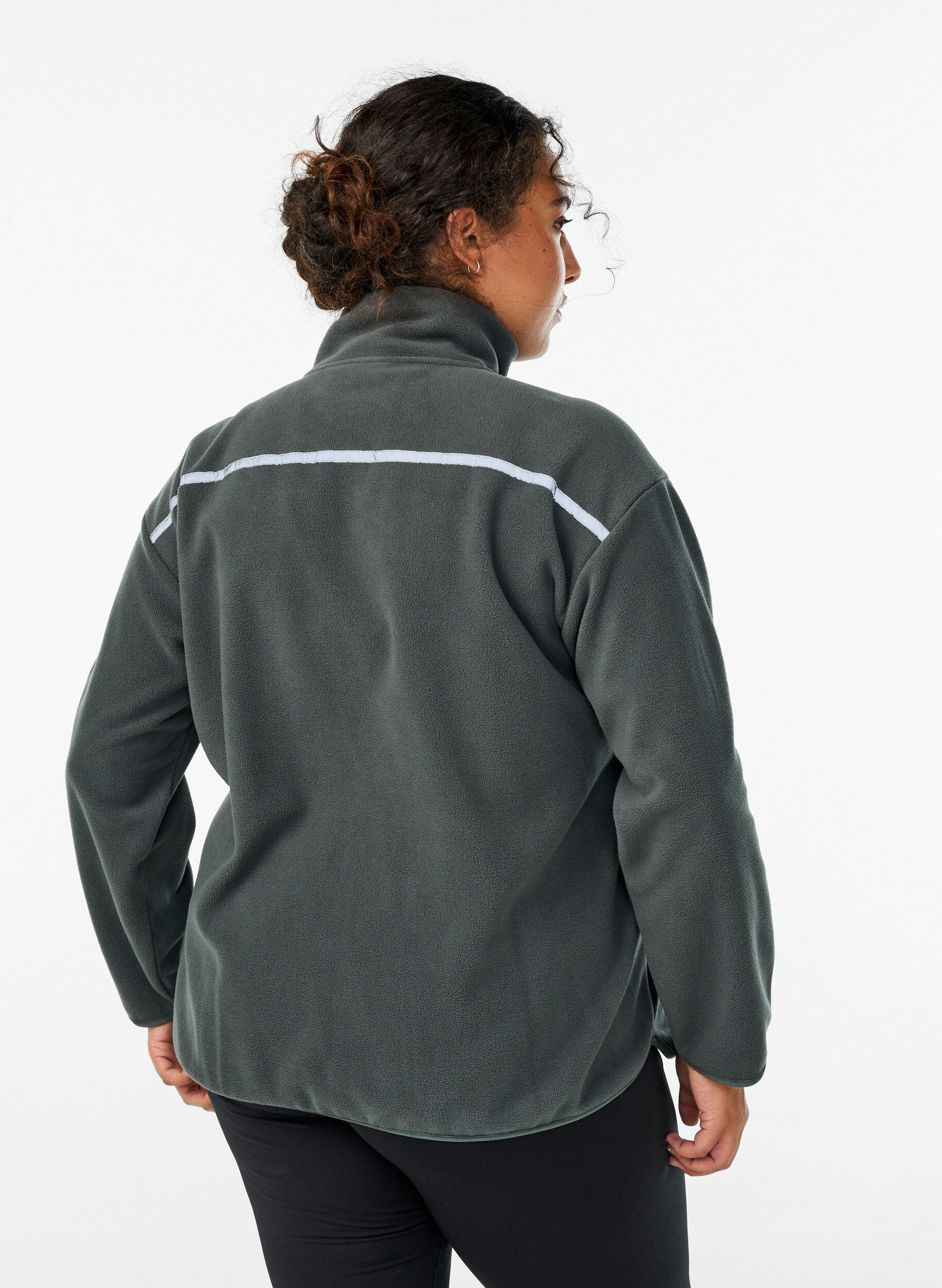 Zizzi Veste polaire zipp&eacute;e avec bandes r&eacute;fl&eacute;chissantes, Vert fonc&eacute;, Model image number 2