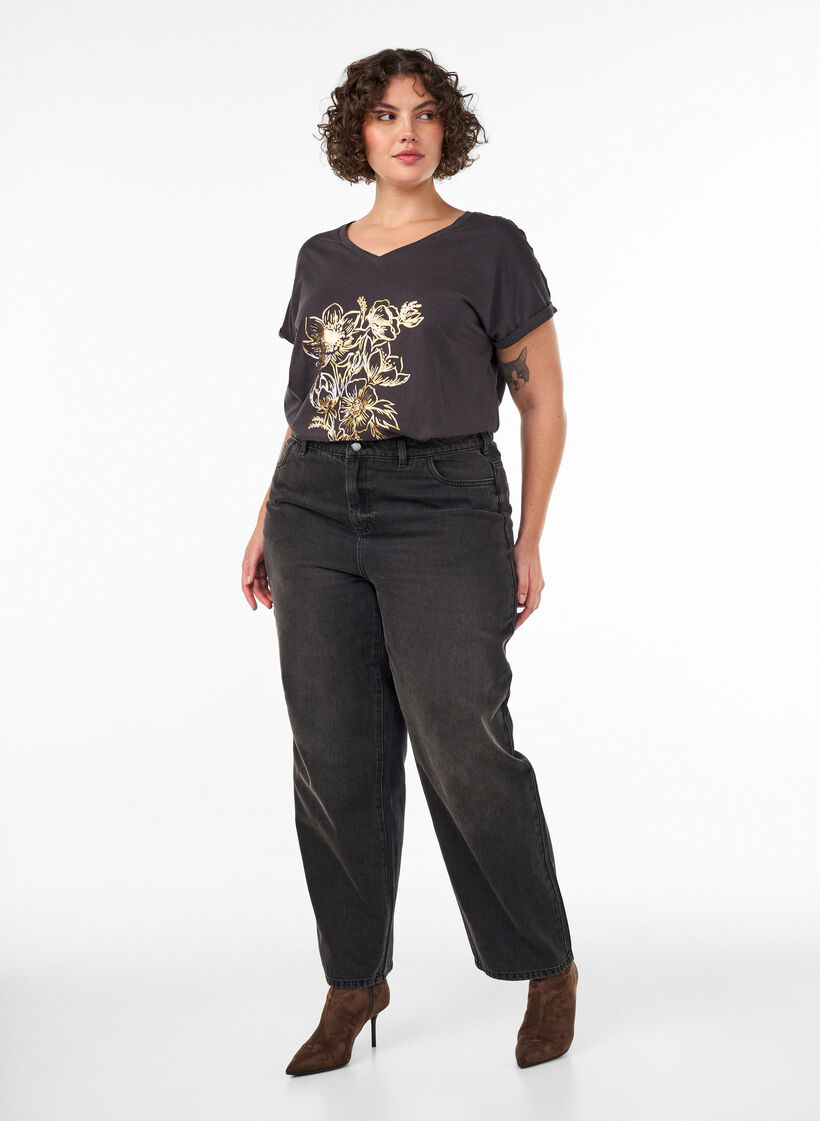 T-shirt en coton avec imprim&eacute; dor&eacute;, Gris anthracite, Model image number 1