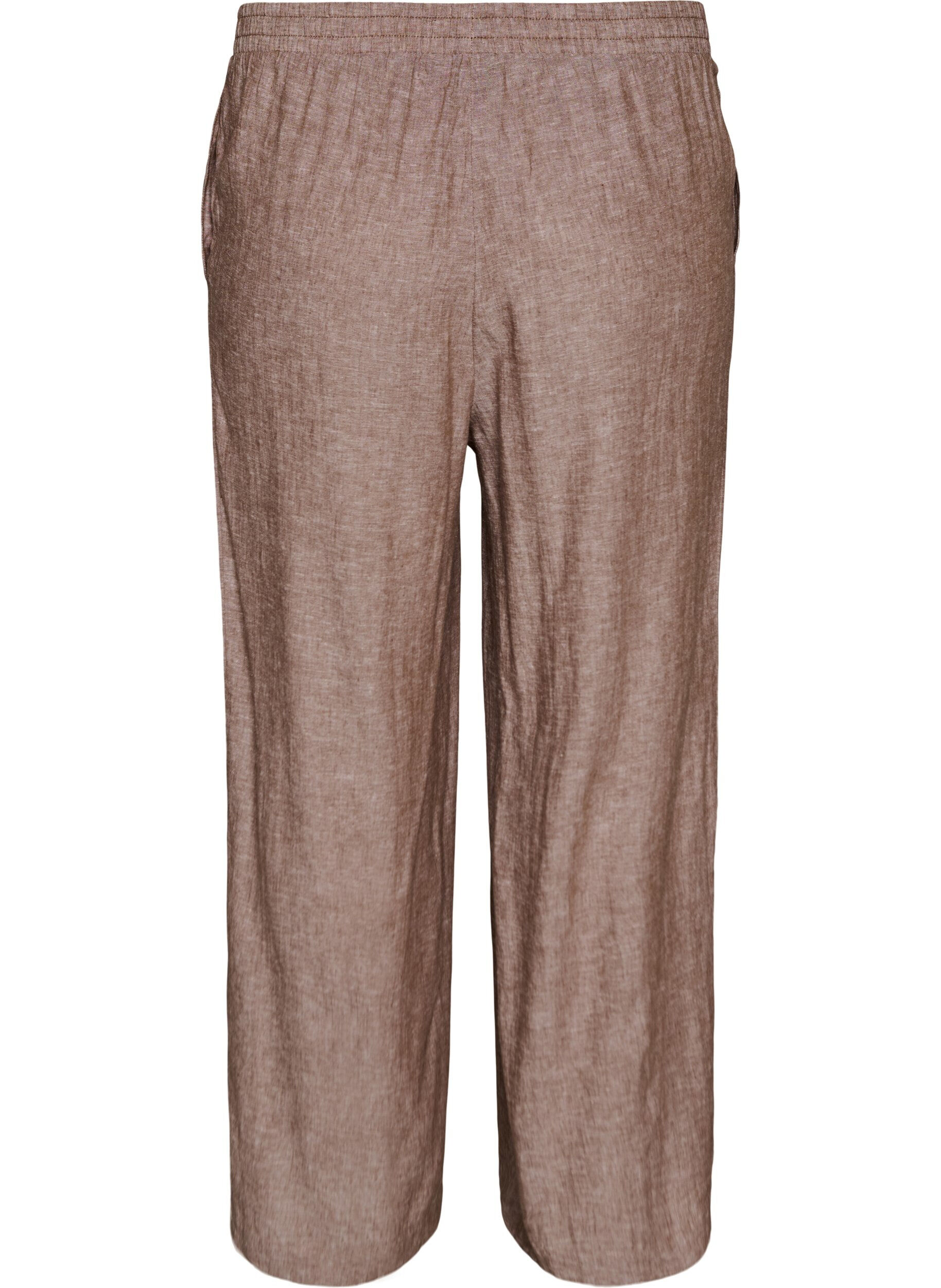 Zizzi Pantalon large en lin et viscose, Marron, Packshot image number 1
