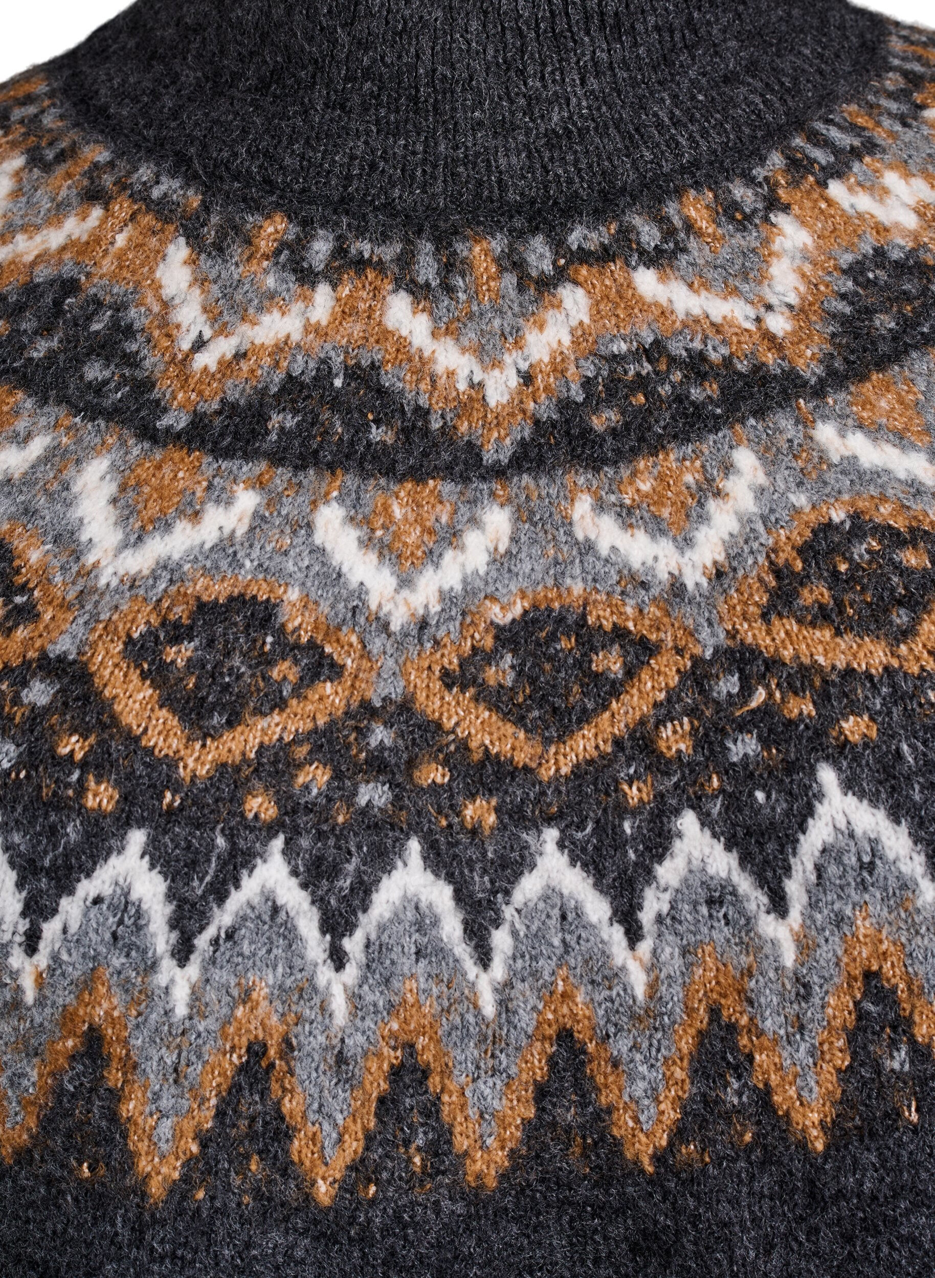 Zizzi Blouse en maille &agrave; motif et col montant, Gris anthracite, Packshot image number 2