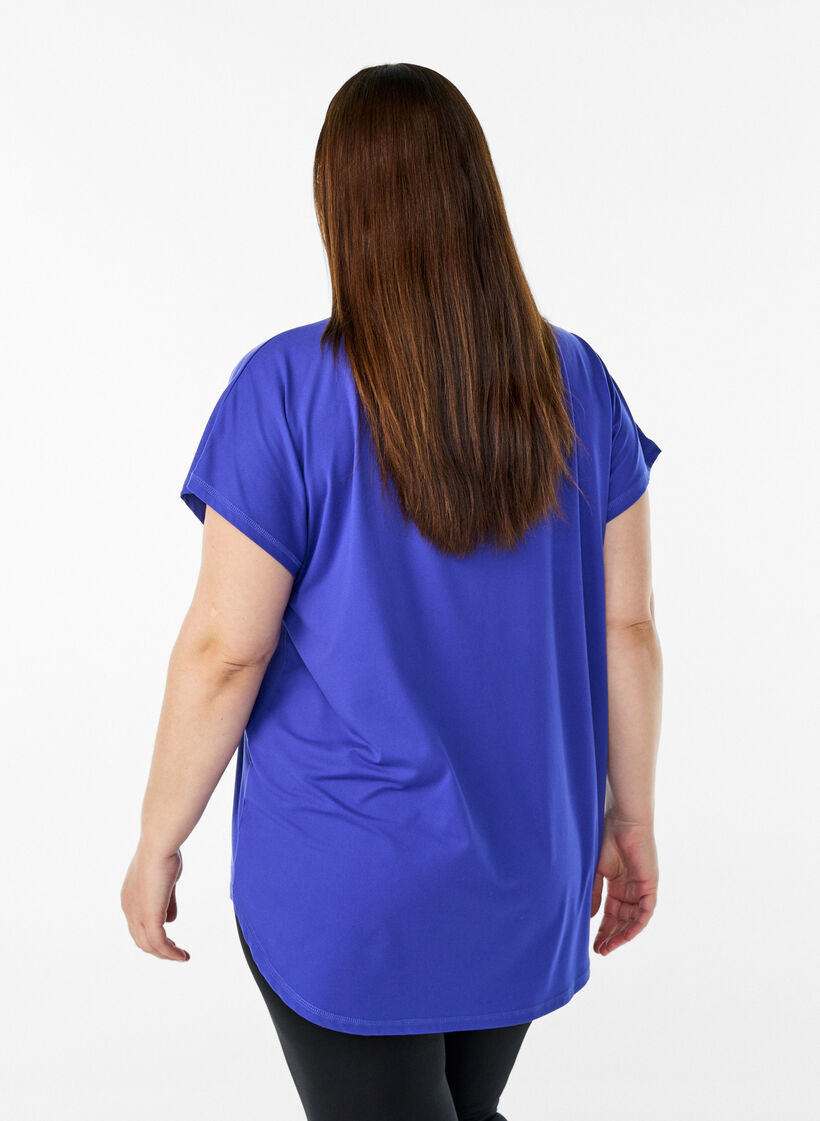 T-shirt de sport &agrave; manches courtes avec col en V, Violet, Model image number 2