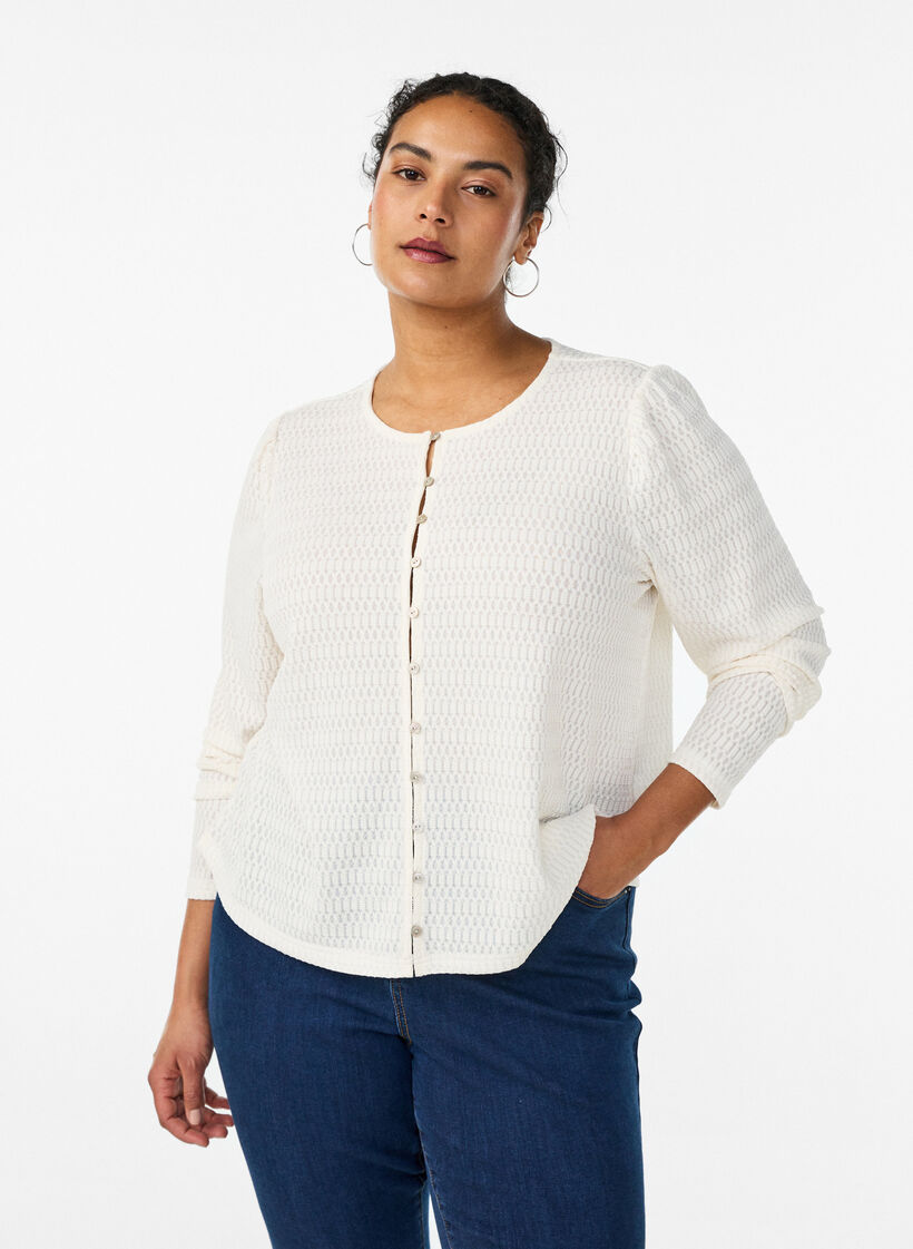 Blouse avec motif textur&eacute; et fermeture boutonn&eacute;e, Vanille, Model image number 0