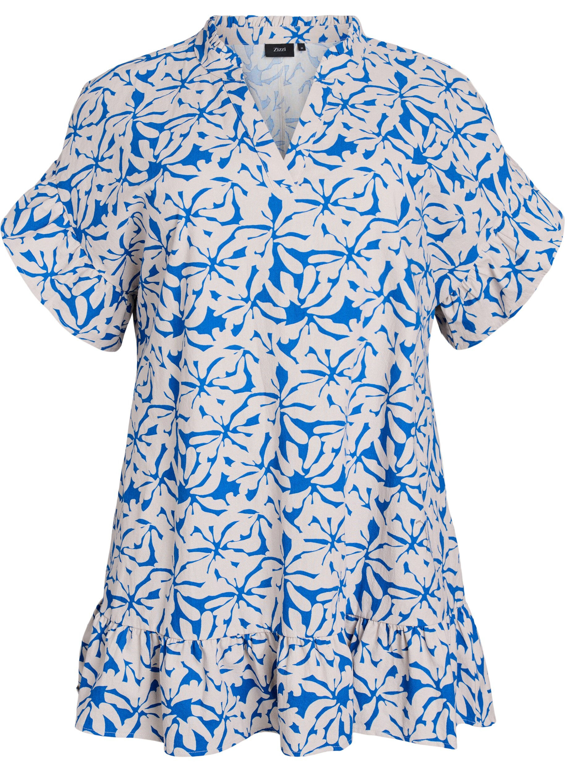 Zizzi Tunique avec col en V et volants, Bleu, Packshot image number 0