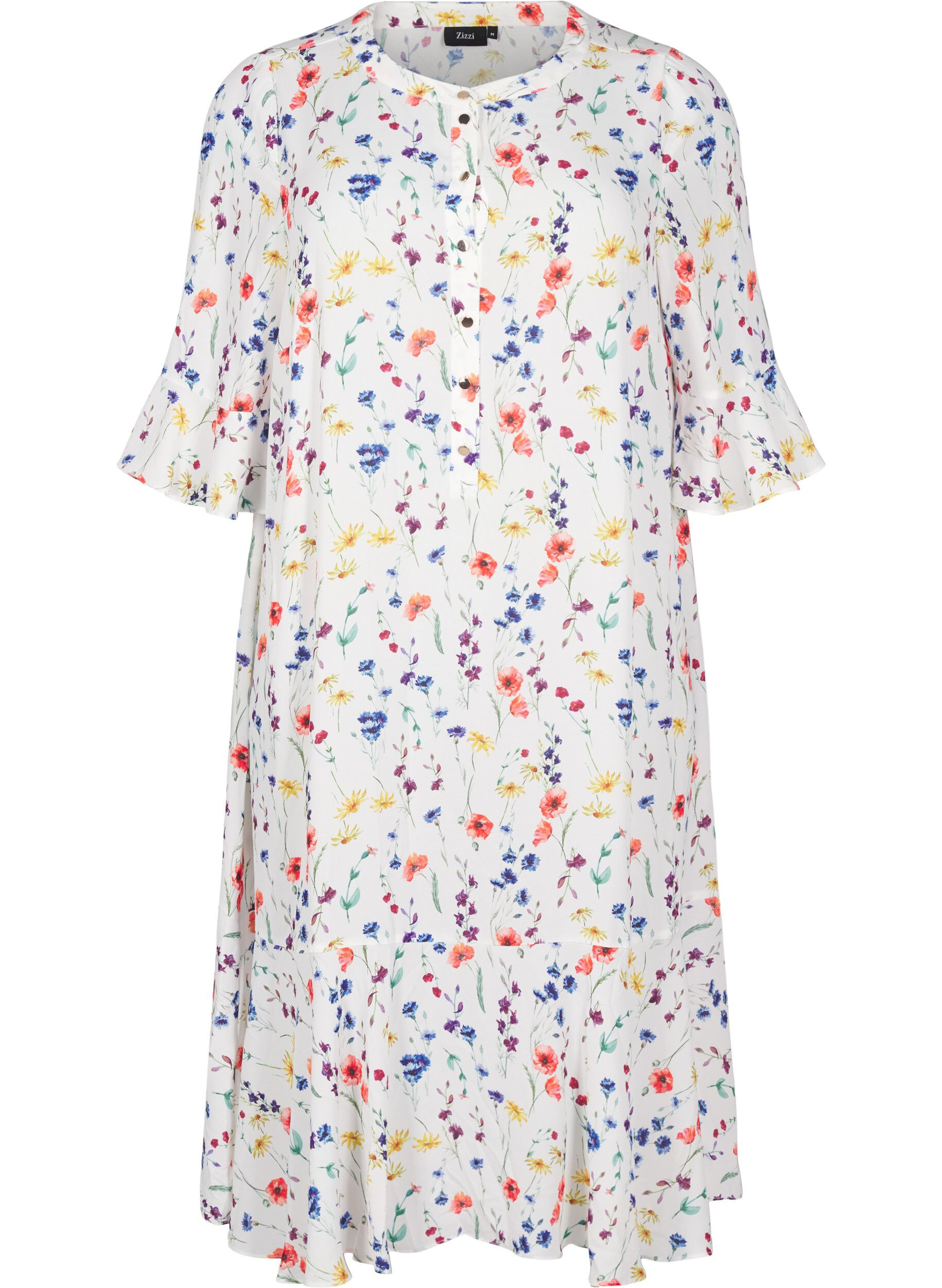 Robe midi florale &agrave; manches 3/4