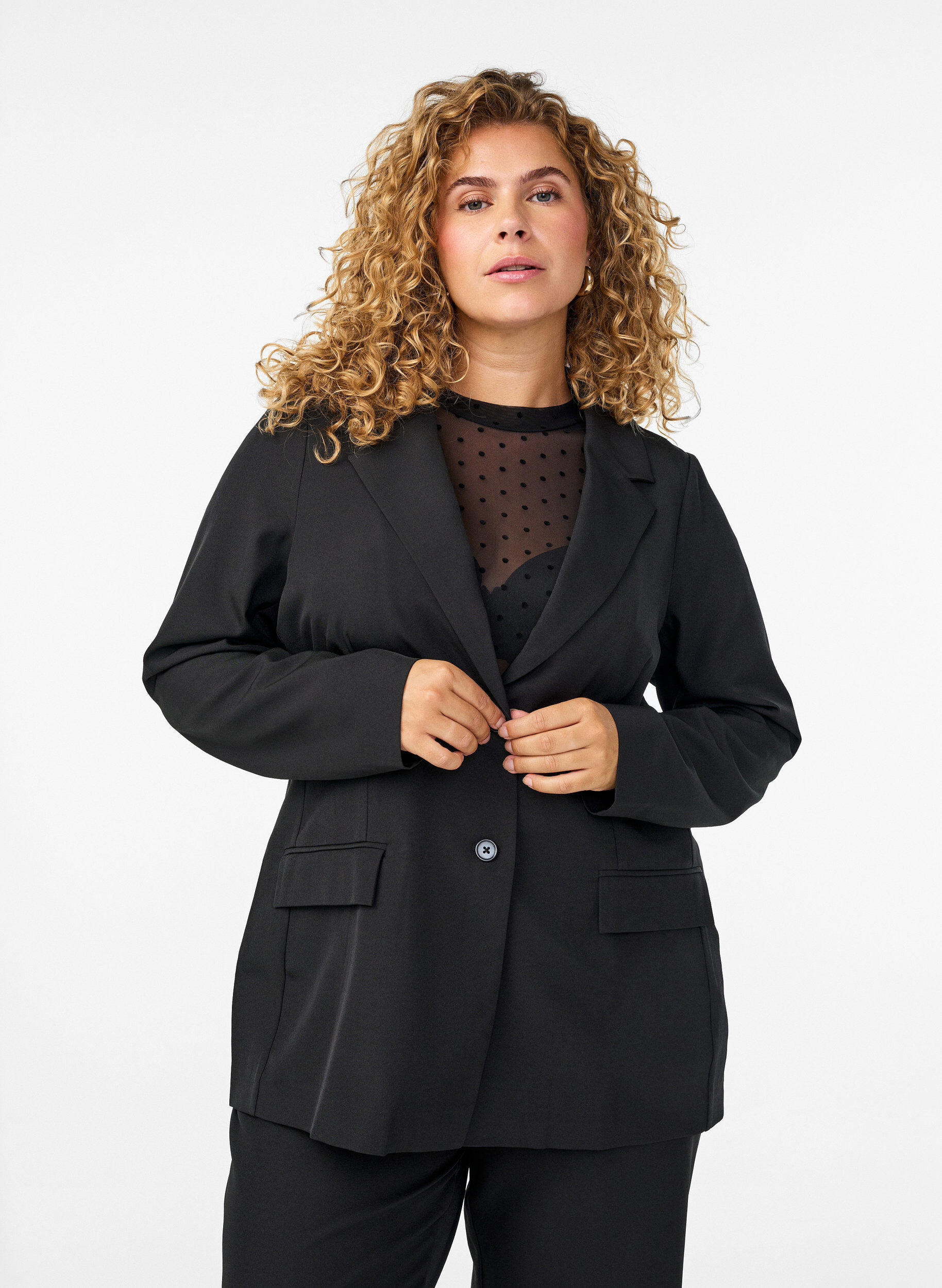 Blazer avec poches et fentes, Noir, Model