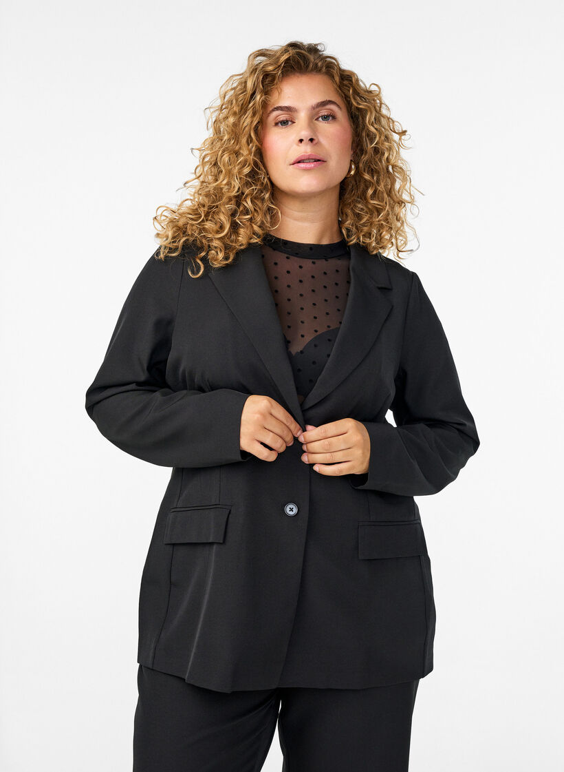 Blazer avec poches et fentes, Noir, Model image number 0