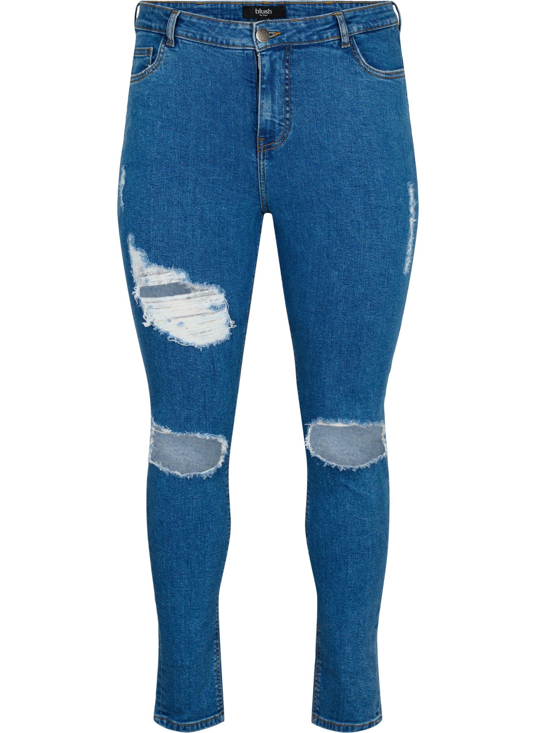 Zizzi Jeans moulants avec d&eacute;tails d'usure, Blue denim, Packshot image number 0