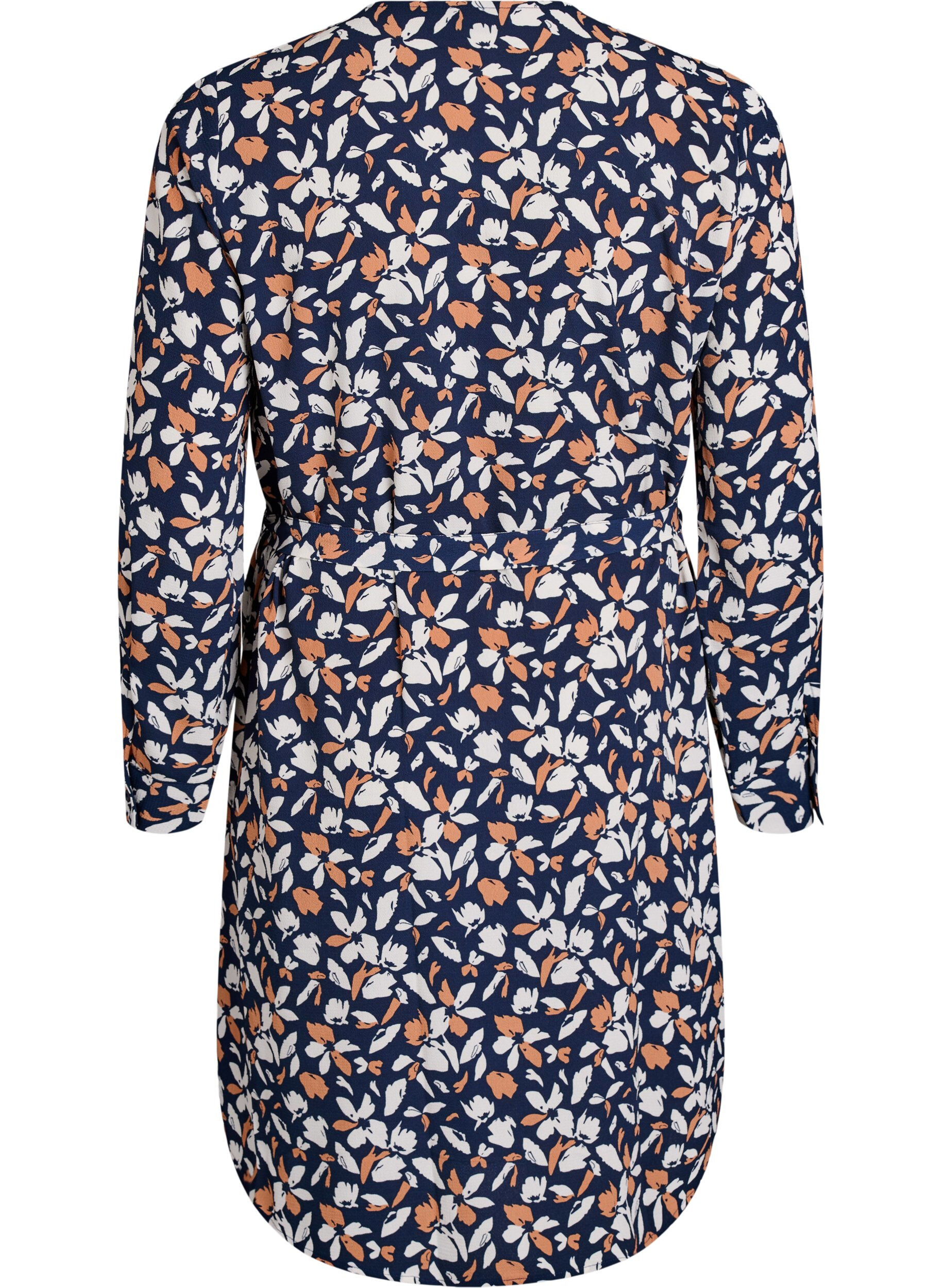 Zizzi Robe chemise &agrave; manches longues avec ceinture &agrave; nouer, Bleu, Packshot image number 1