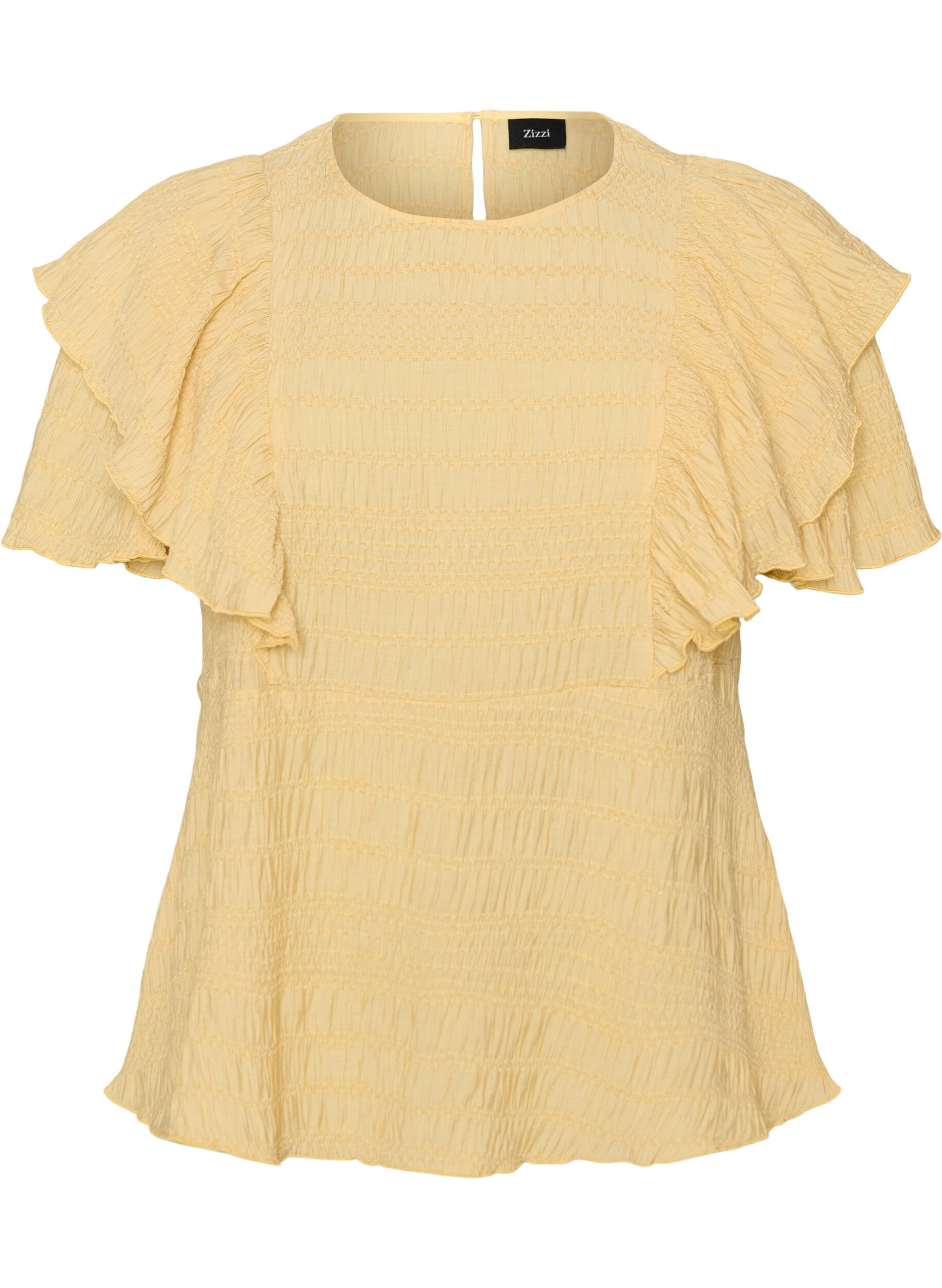 ZizziBlouse avec texture smock&eacute;e et manches &agrave; volants, Jaune clair, Packshot image number 0