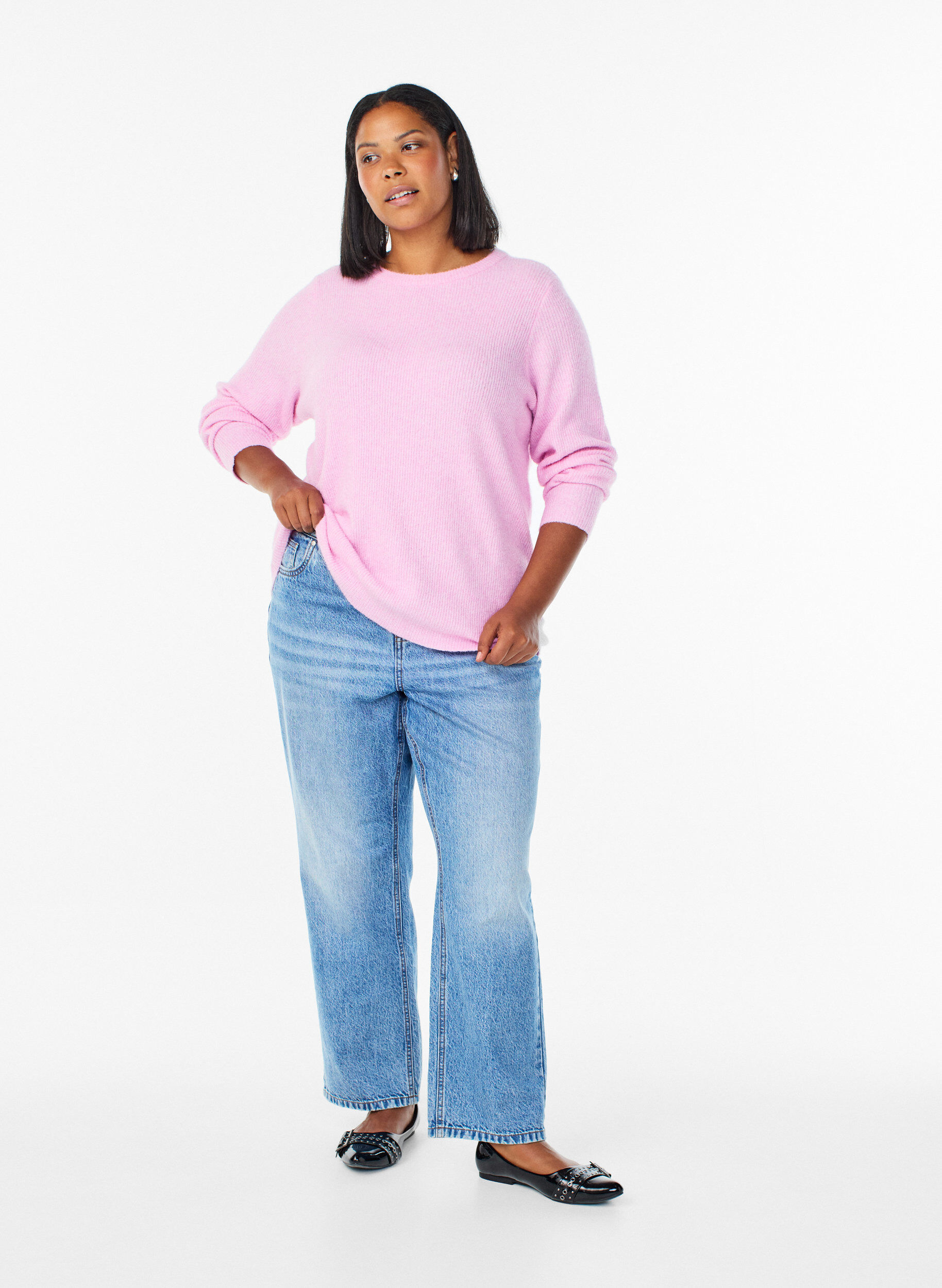 ZizziBlouse en maille chin&eacute;e &agrave; col rond, Rose, Model image number 1