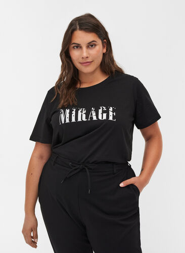 T-shirt avec imprimé en coton biologique, Black, Model image number 0