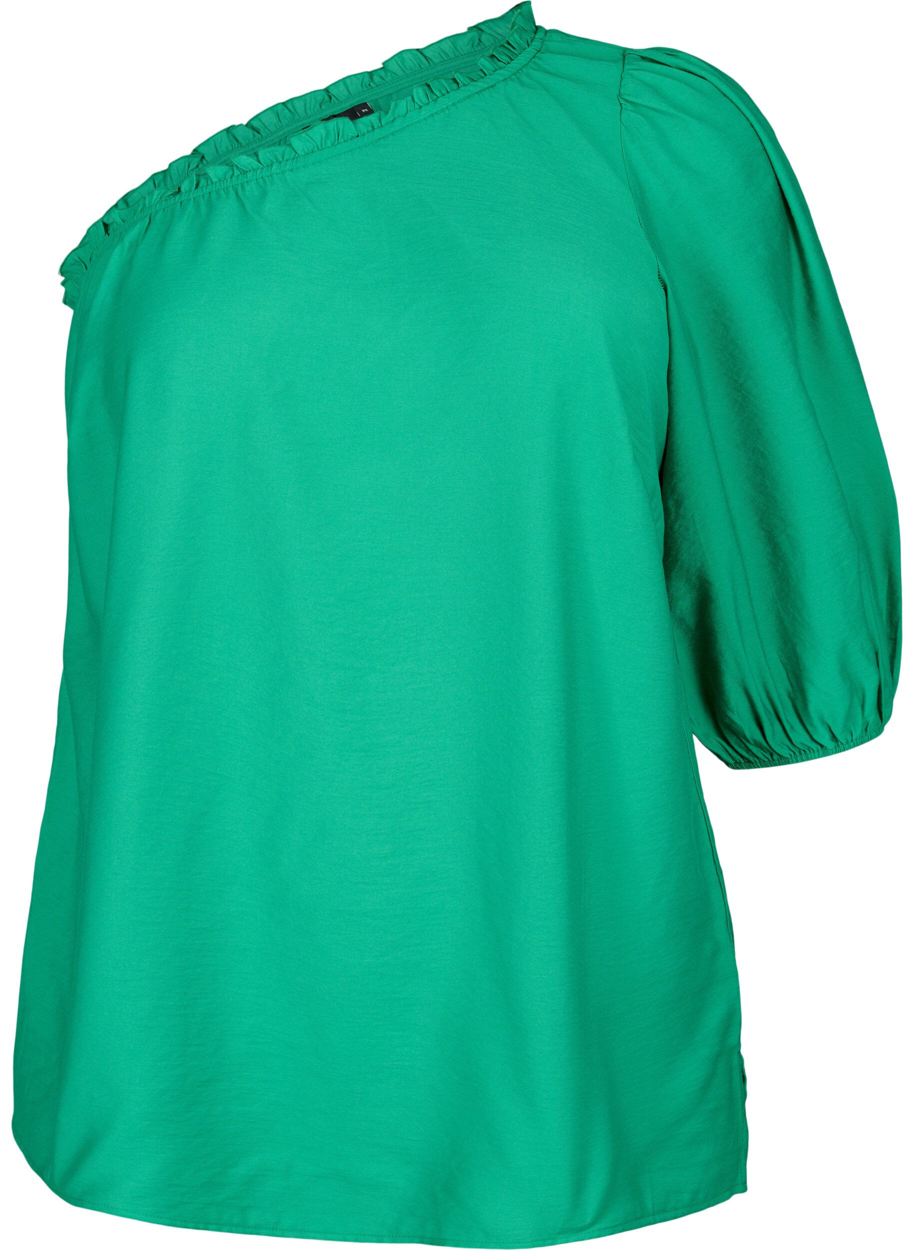 Zizzi blouse &agrave; une &eacute;paule en viscose, Vert, Packshot image number 0