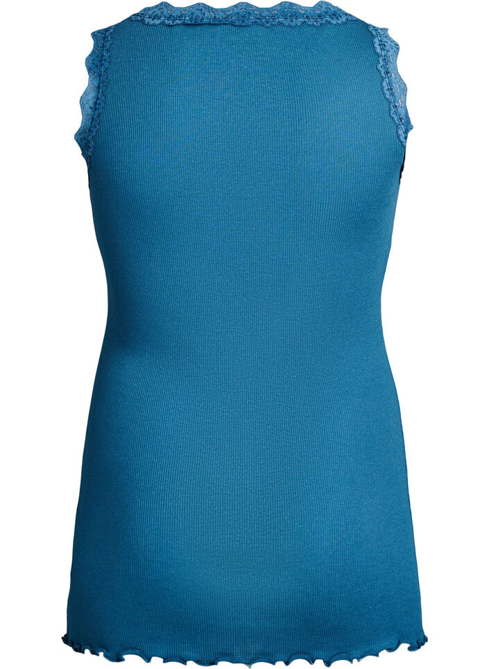 Haut avec bordure en dentelle, Bleu p&eacute;trole, Packshot image number 1