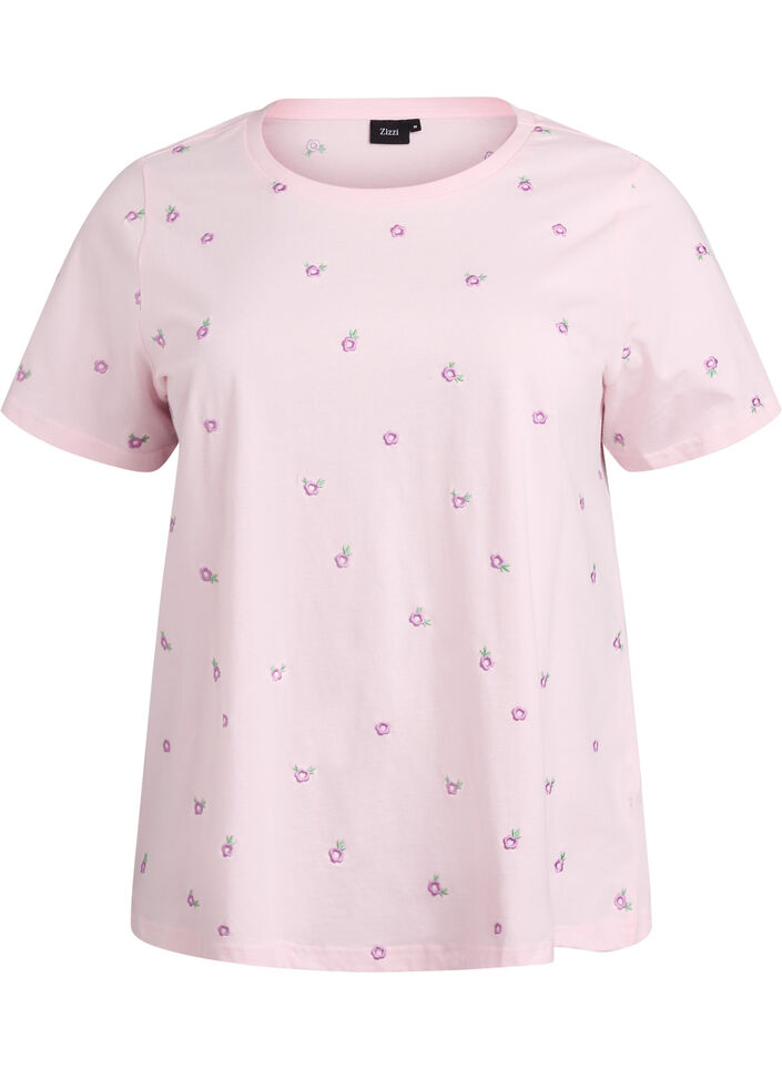 T-shirt en coton biologique avec motifs brod&eacute;s, Rose, Packshot image number 0