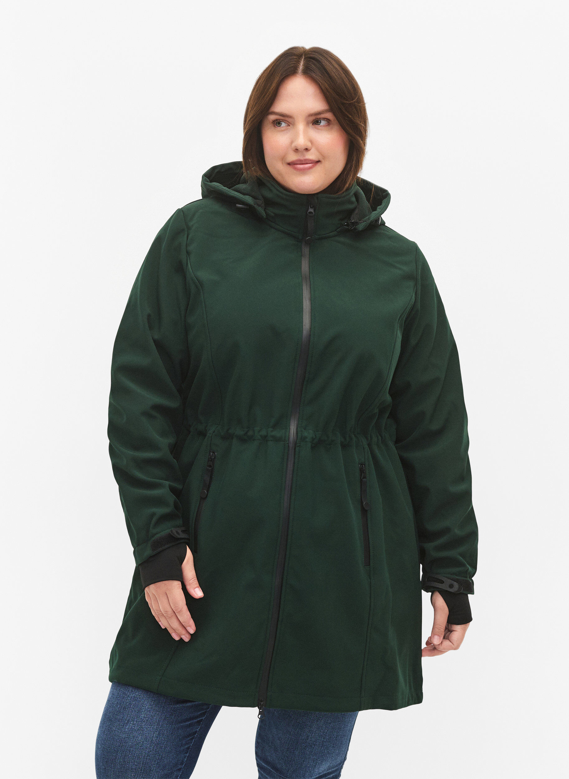 Zizzi Veste softshell avec capuche amovible, Vert fonc&eacute;, Model image number 0
