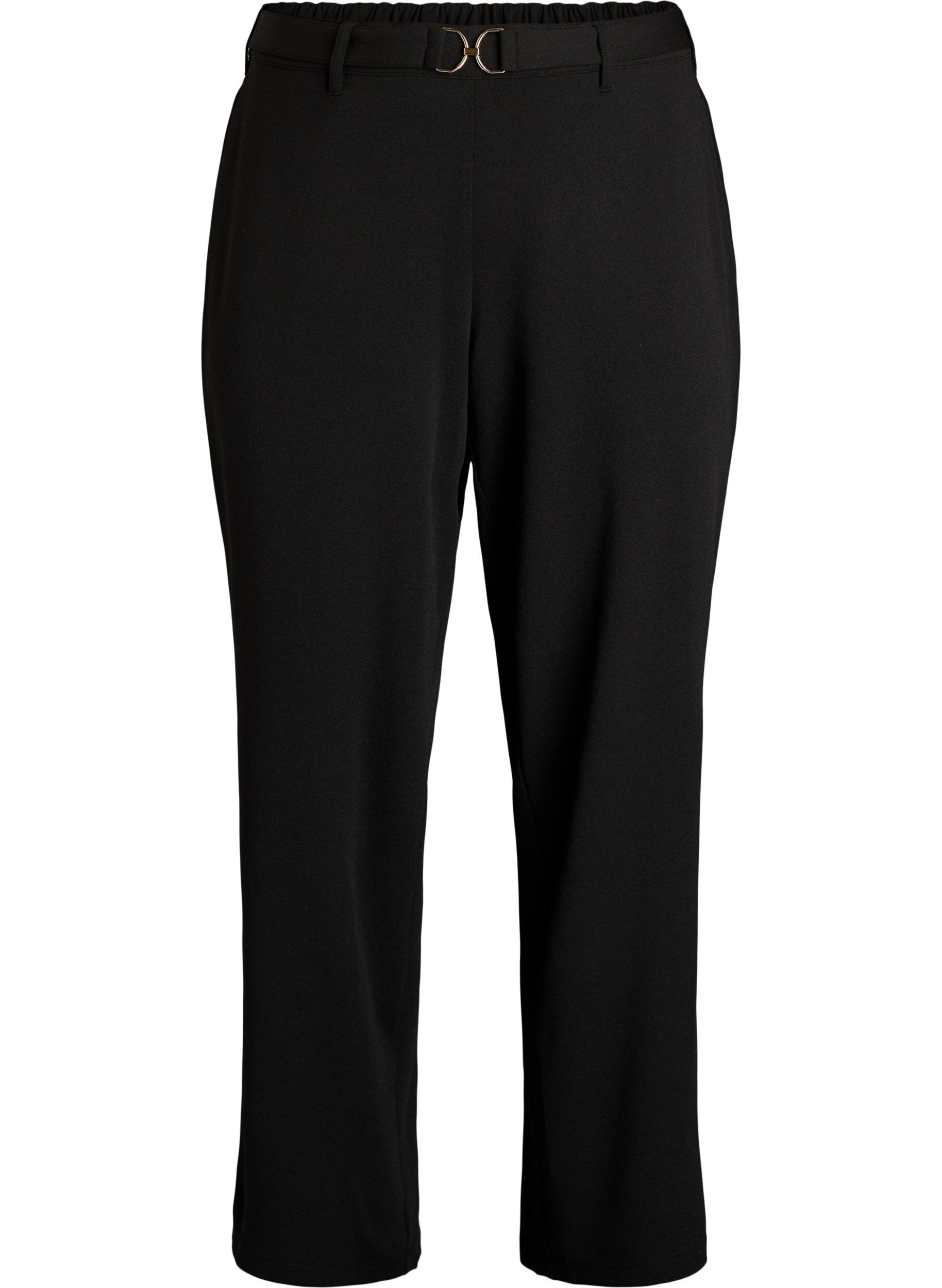 Zizzi Pantalon taille haute avec ceinture et boucle dor&eacute;e, Noir, Packshot image number 0