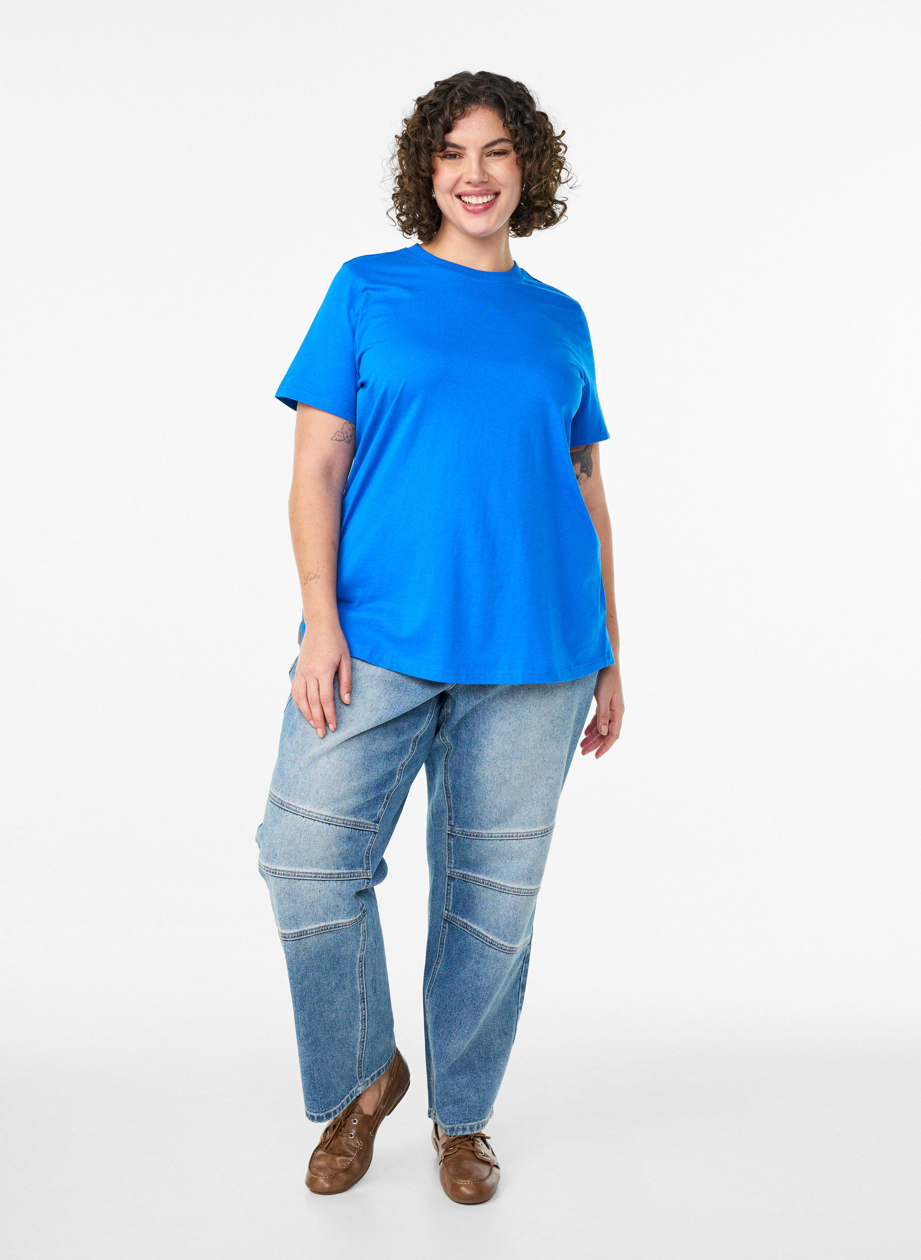 ZizziT-shirt basique en coton &agrave; col rond, Bleu, Model image number 1