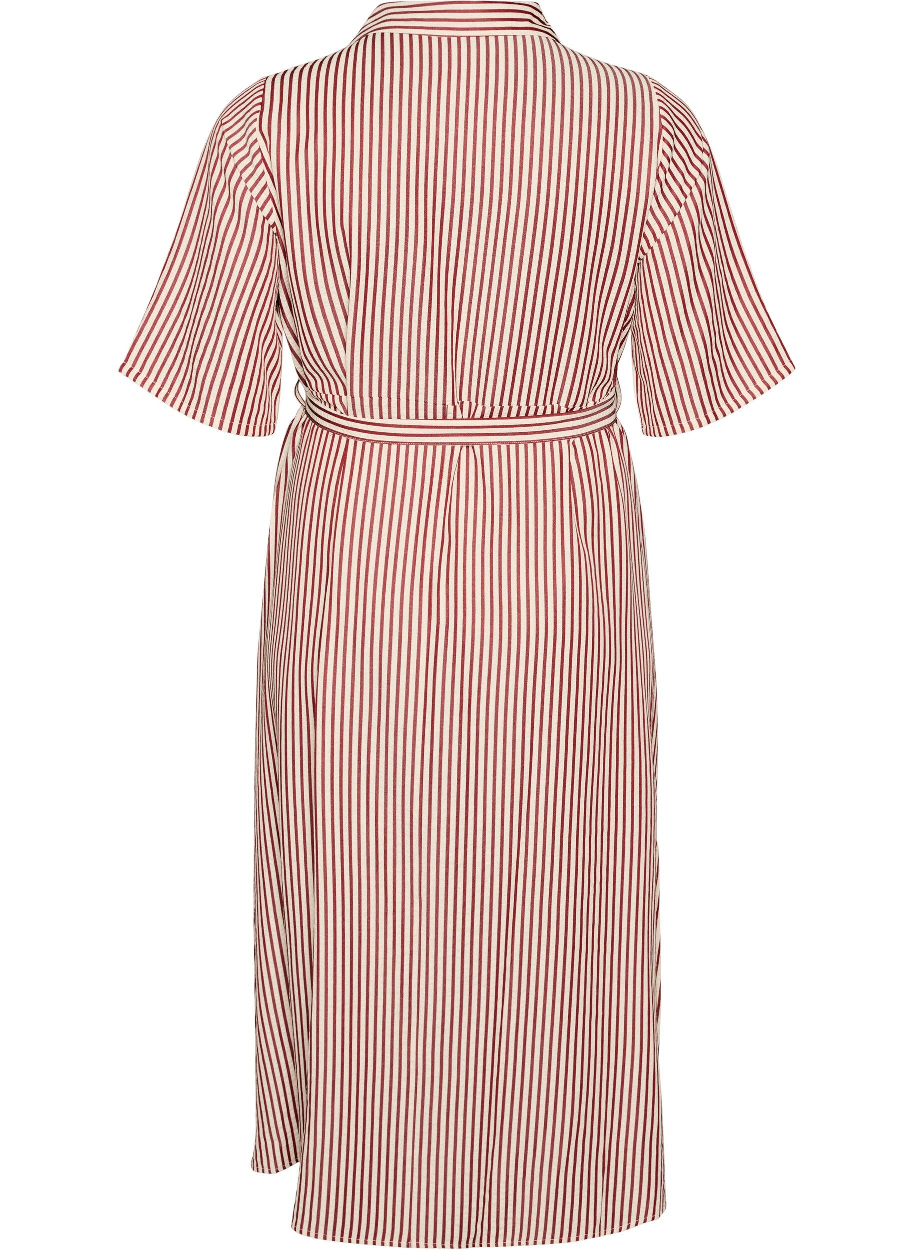 ZizziRobe-chemise longue jusqu&rsquo;aux chevilles avec ceinture &agrave; nouer et rayures, Bordeaux, Packshot image number 1