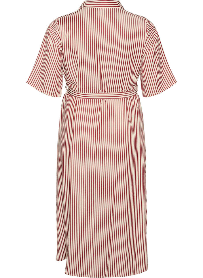 Robe-chemise longue jusqu&rsquo;aux chevilles avec ceinture &agrave; nouer et rayures, Bordeaux, Packshot image number 1