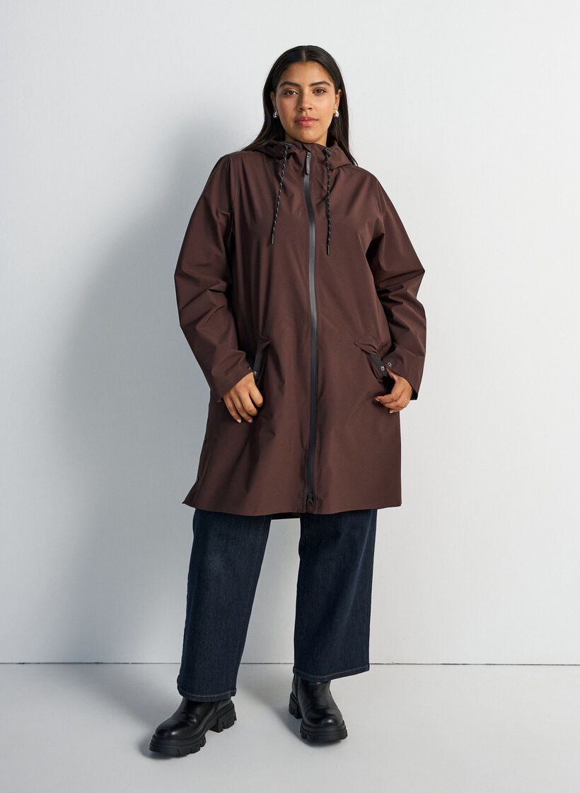 Imperm&eacute;able avec poches et capuche, Marron, Model image number 1