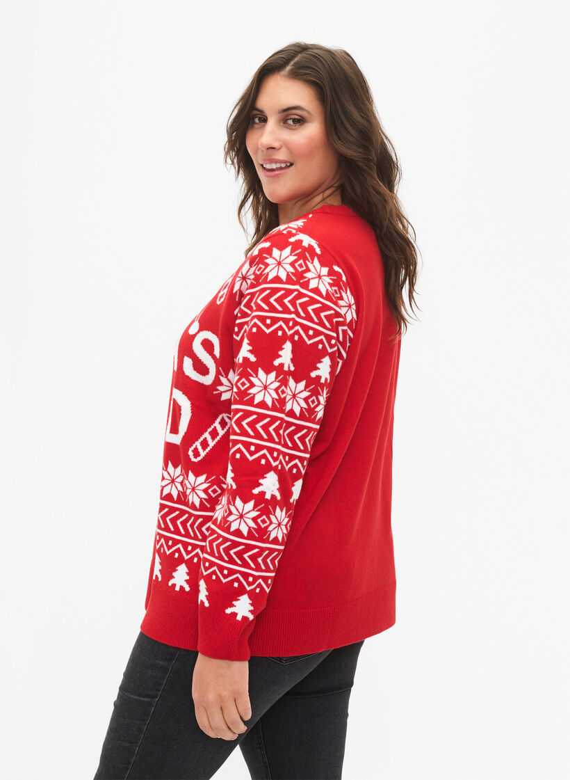 Pull avec motif de Noël, Tango Red, Model image number 1