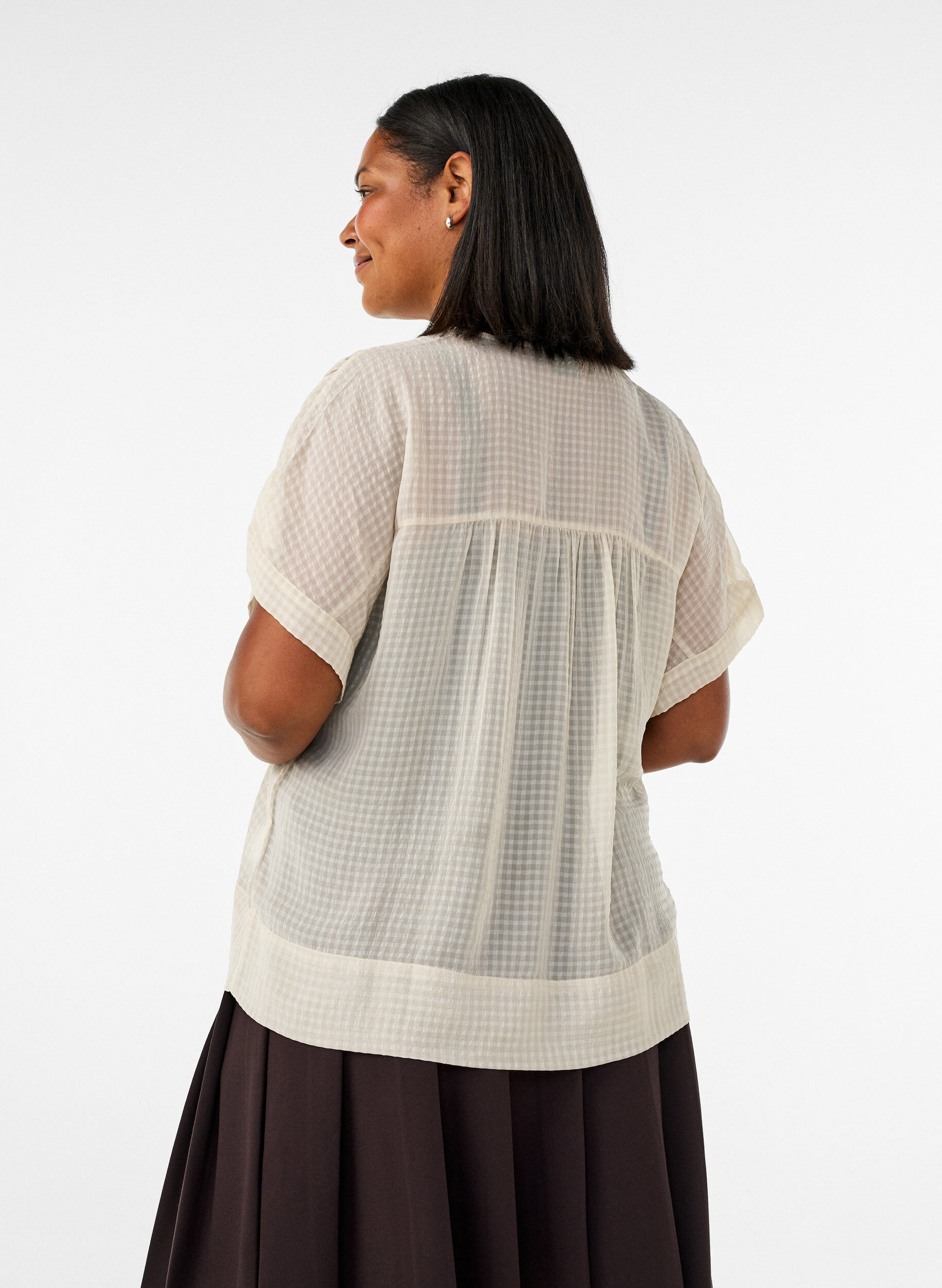 ZizziBlouse en seersucker avec col en V, Beige, Model image number 2
