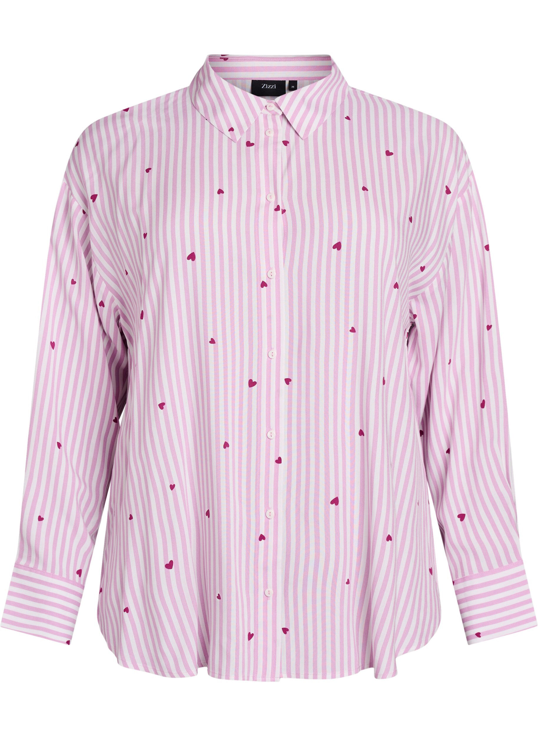ZizziChemise de nuit &agrave; rayures et c&oelig;urs, Rose, Packshot image number 0