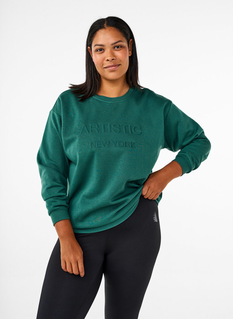 Sweat-shirt avec texte en tissu-&eacute;ponge, Vert, Model image number 0