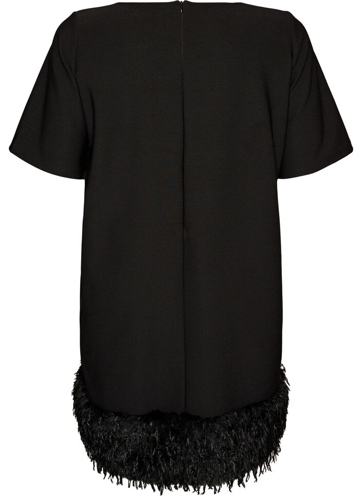 Robe courte en jersey avec finitions en plumes, Noir, Packshot image number 1