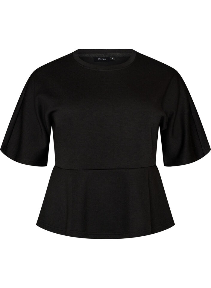 Blouse peplum avec manches longueur coude, Noir, Packshot image number 0