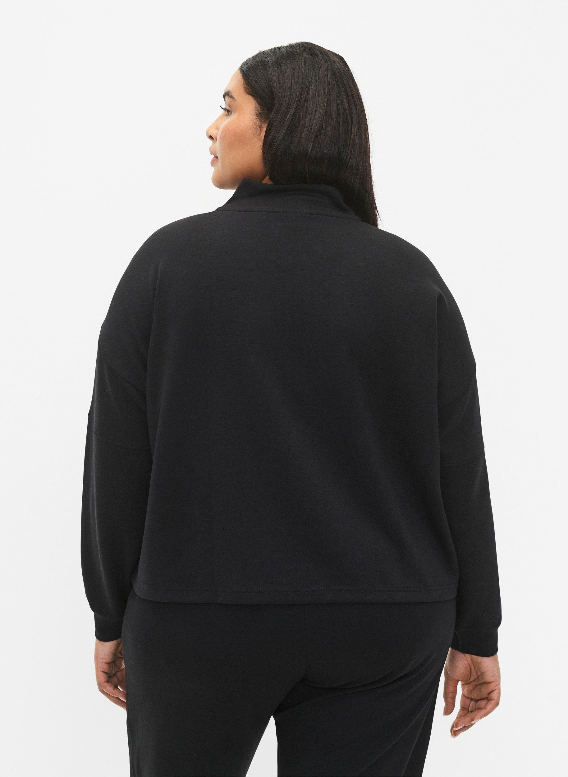 Zizzi Sweat en m&eacute;lange de modal avec col montant, Black, Model image number 1