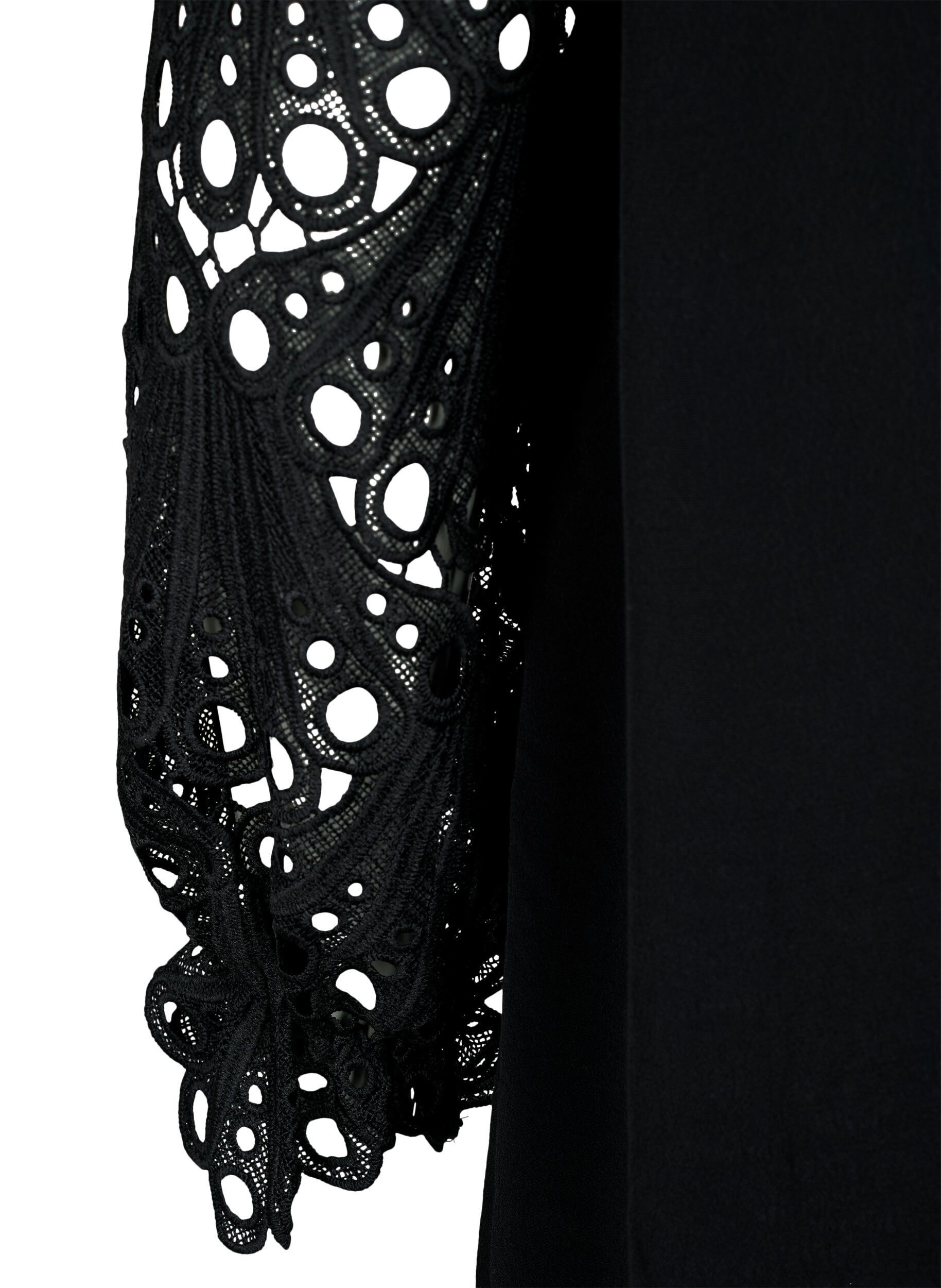 Zizzi Robe en viscose avec manches en crochet, Black, Packshot image number 3
