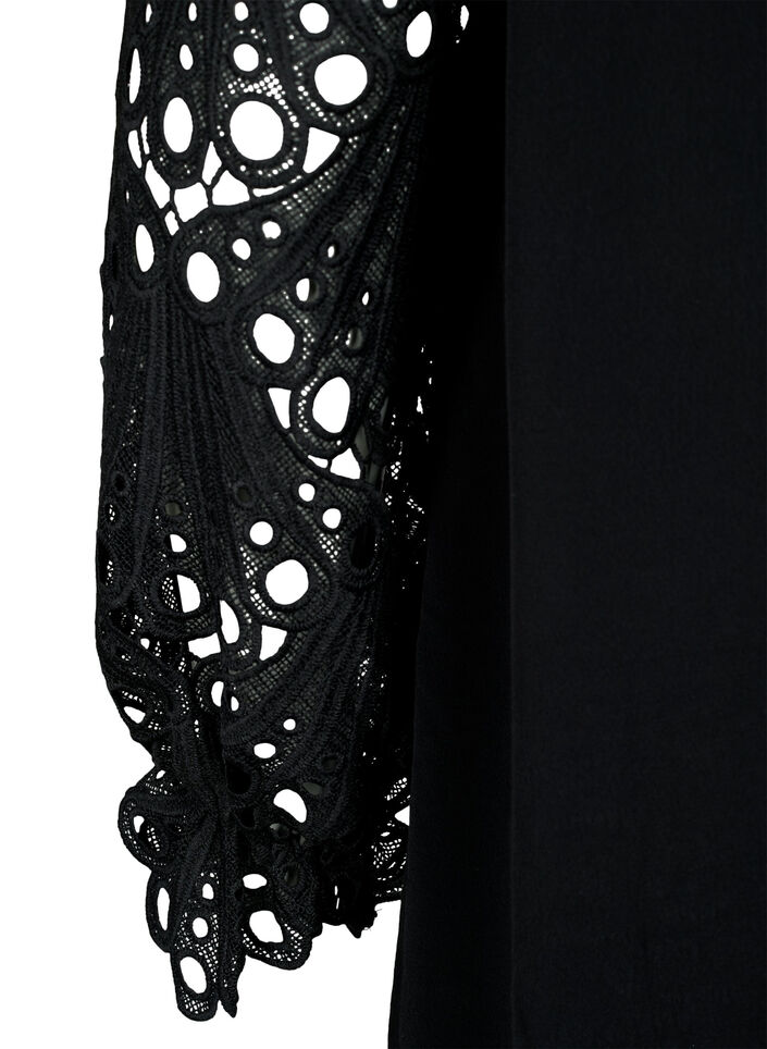 Robe en viscose avec manches en crochet, Black, Packshot image number 3