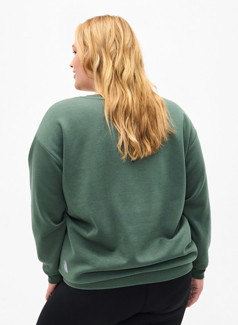 Sweat-shirt avec texte en tissu-&eacute;ponge, Vert, Model image number 2