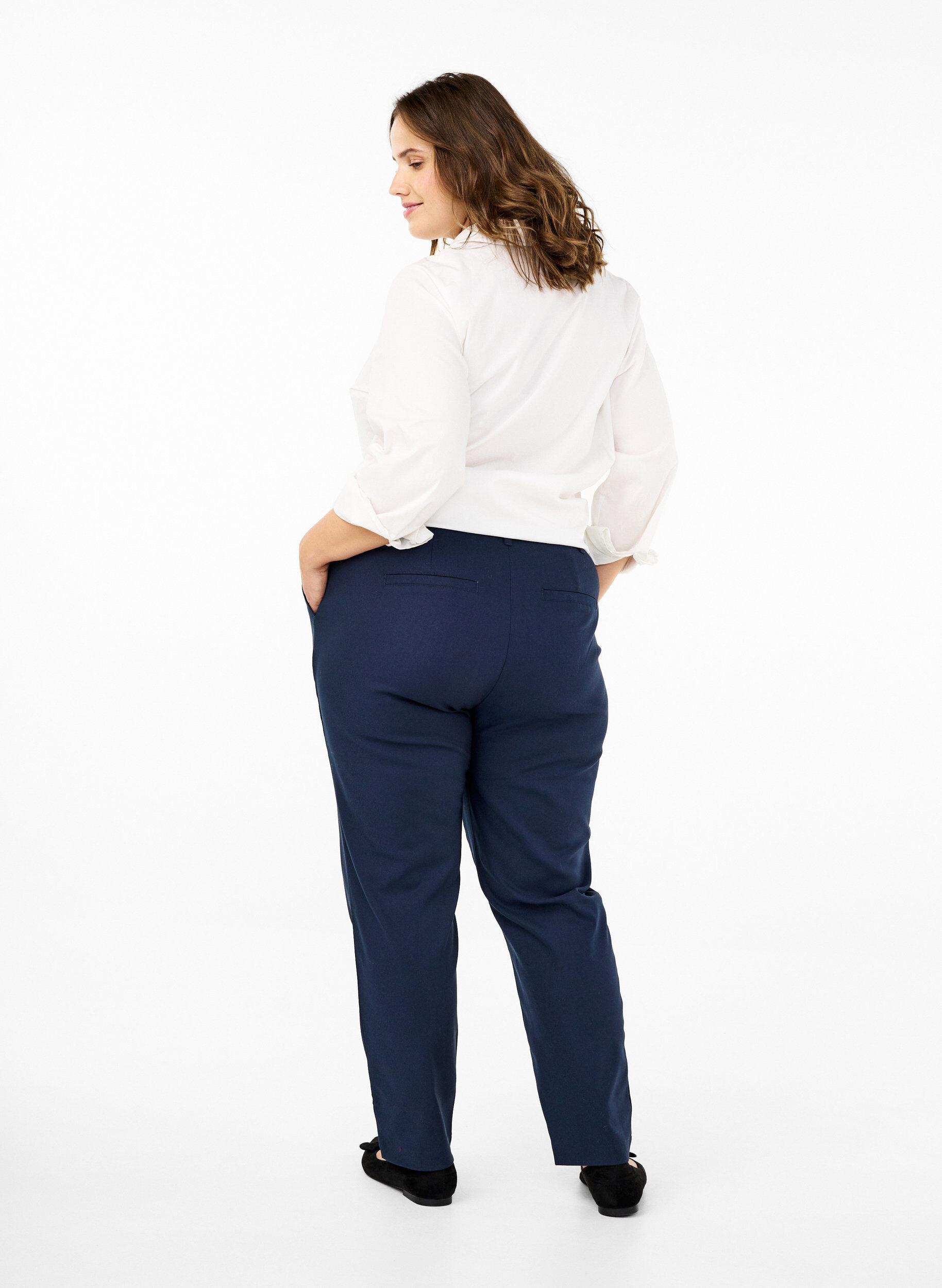 Zizzi Pantalon coupe droite &agrave; taille haute, Bleu, Model image number 1