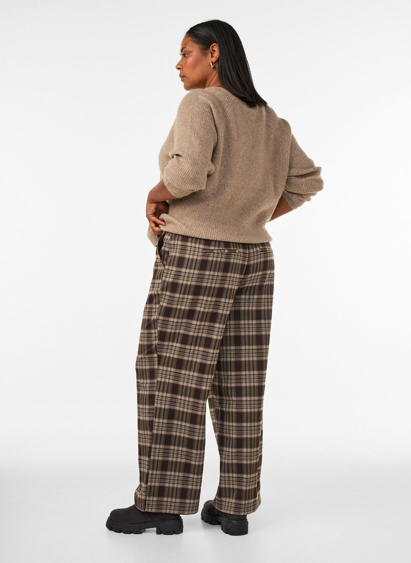 Pantalon &agrave; carreaux &agrave; jambes amples, Marron, Model