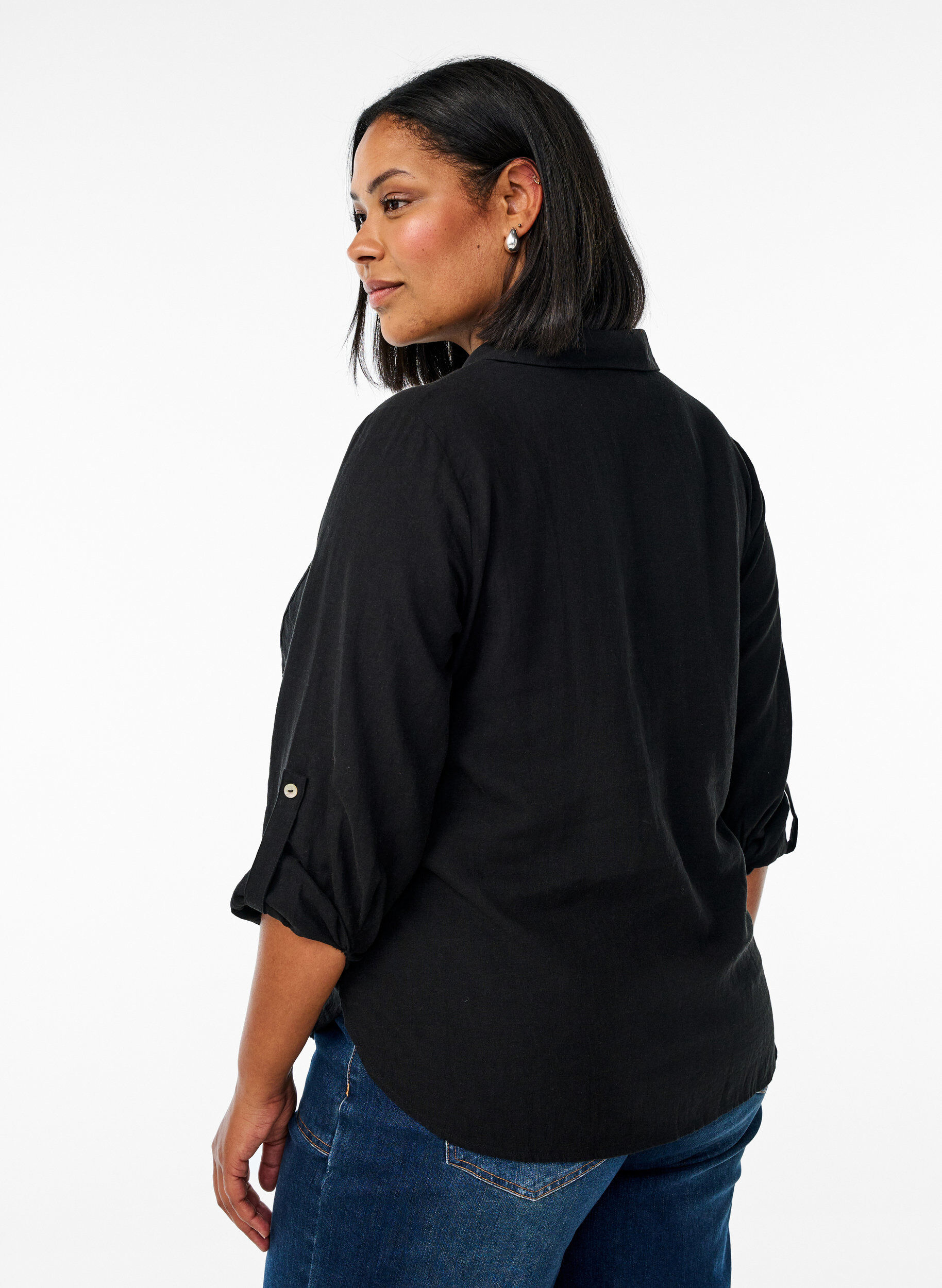 ZizziChemise en lin et viscose avec manches 3/4, Noir, Model image number 2