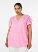 Blouse en viscose et lin avec manches &agrave; volants, Rose, Model image number 0