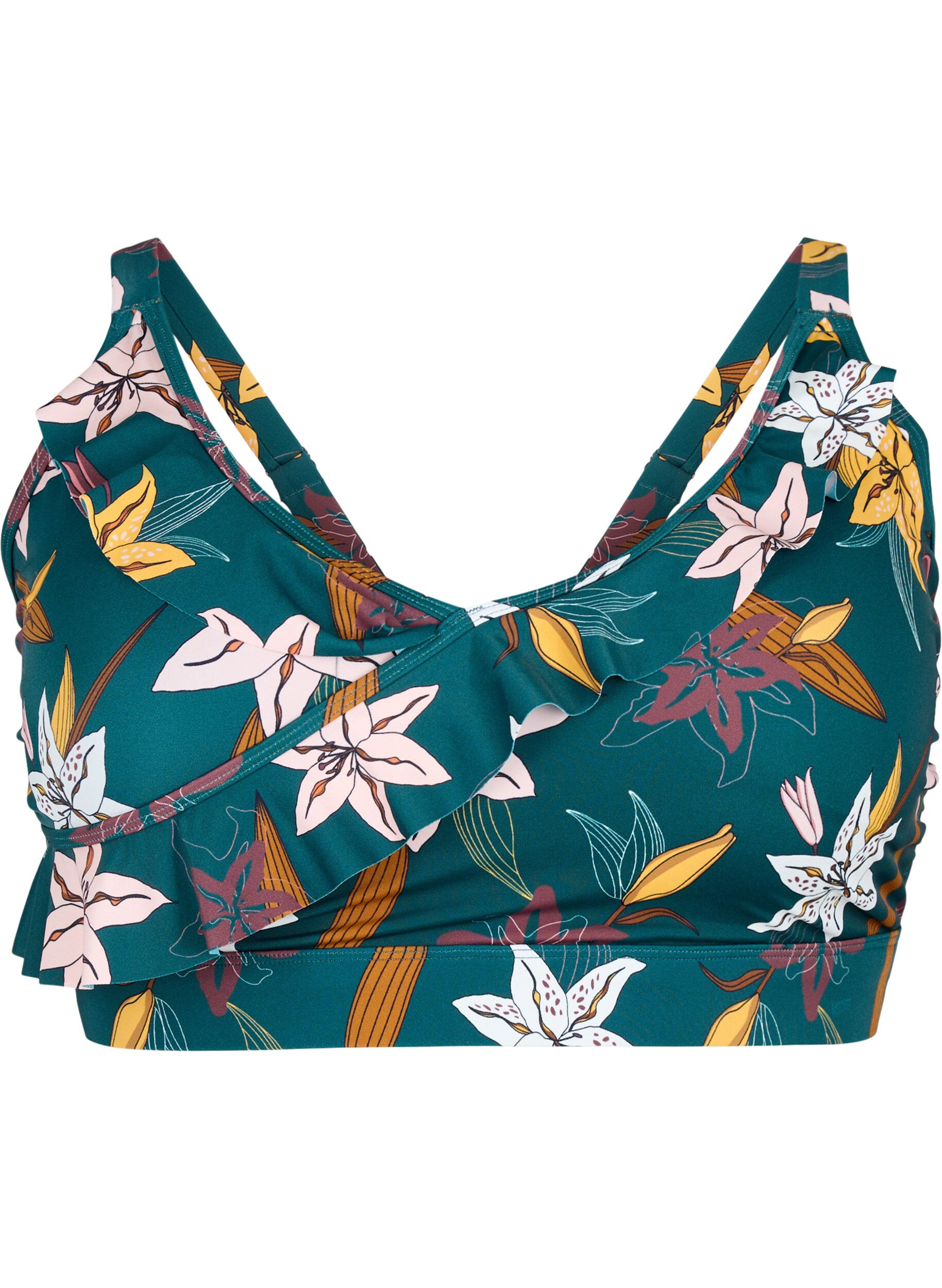 ZizziSoutien-gorge de bikini &agrave; fleurs avec d&eacute;tails &agrave; volants, Vert, Packshot image number 0