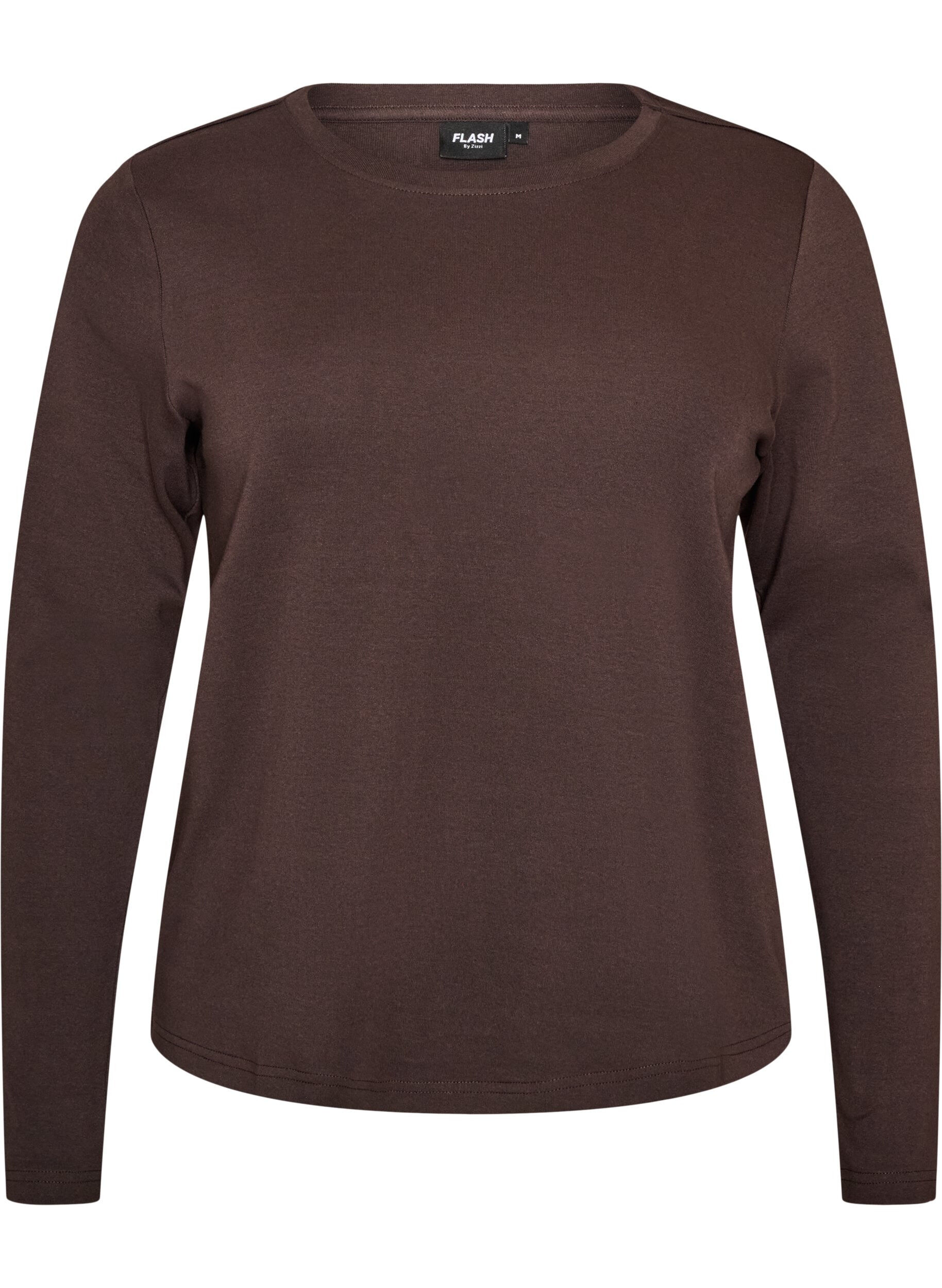 ZizziT-shirt basique &agrave; manches longues et col rond, Marron, Packshot image number 0
