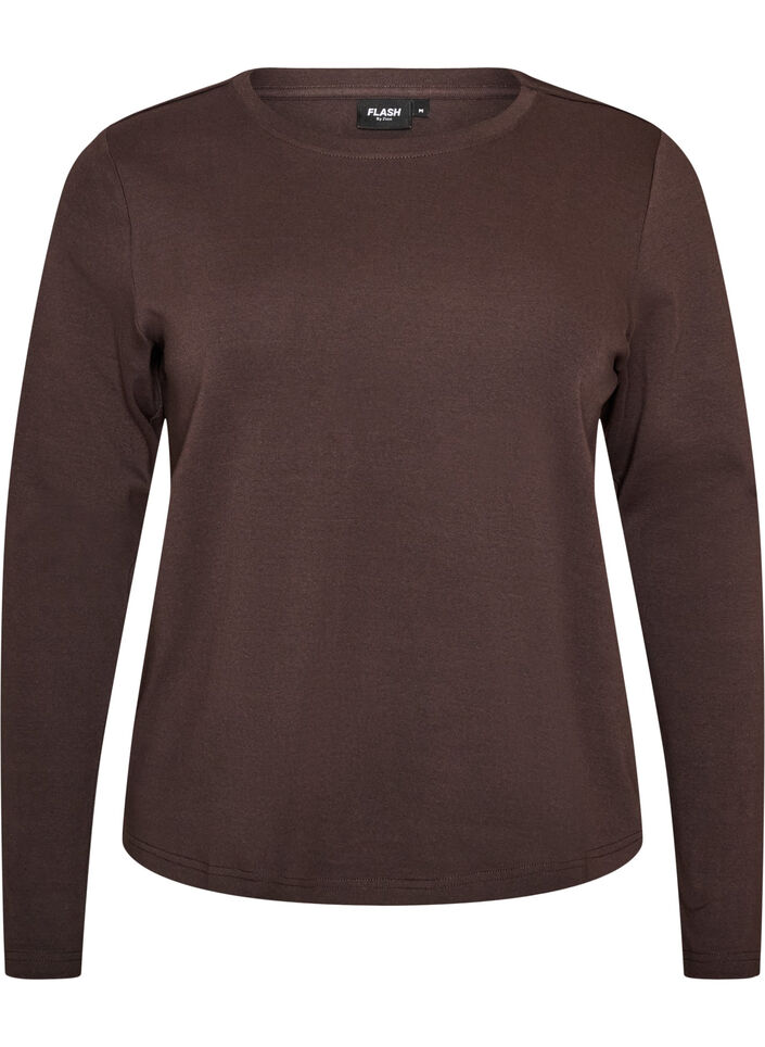 T-shirt basique &agrave; manches longues et col rond, Marron, Packshot image number 0