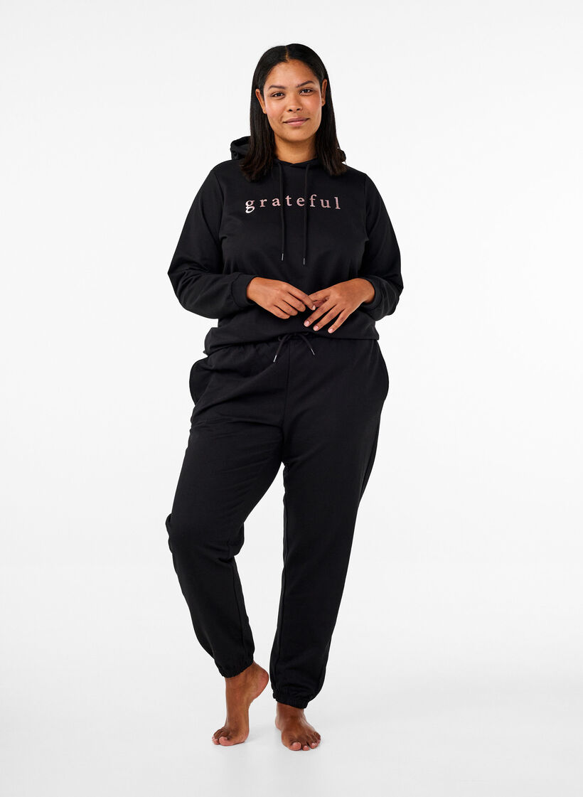 Sweat &agrave; capuche avec imprim&eacute;, Noir, Model image number 1