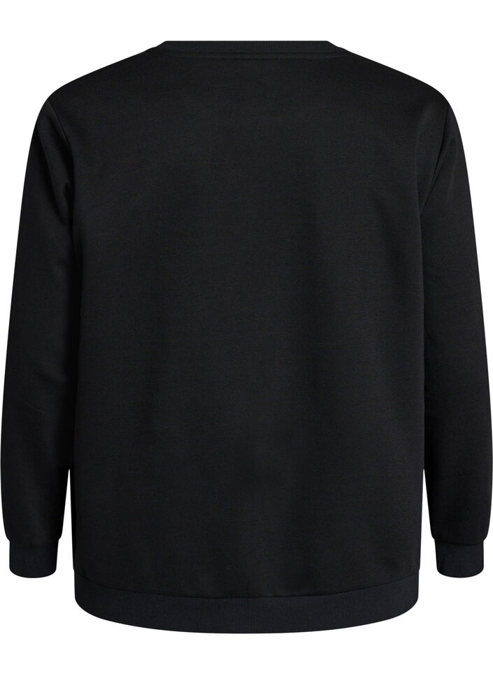 Sweatshirt avec imprim&eacute; roses et strass, Noir, Packshot image number 1
