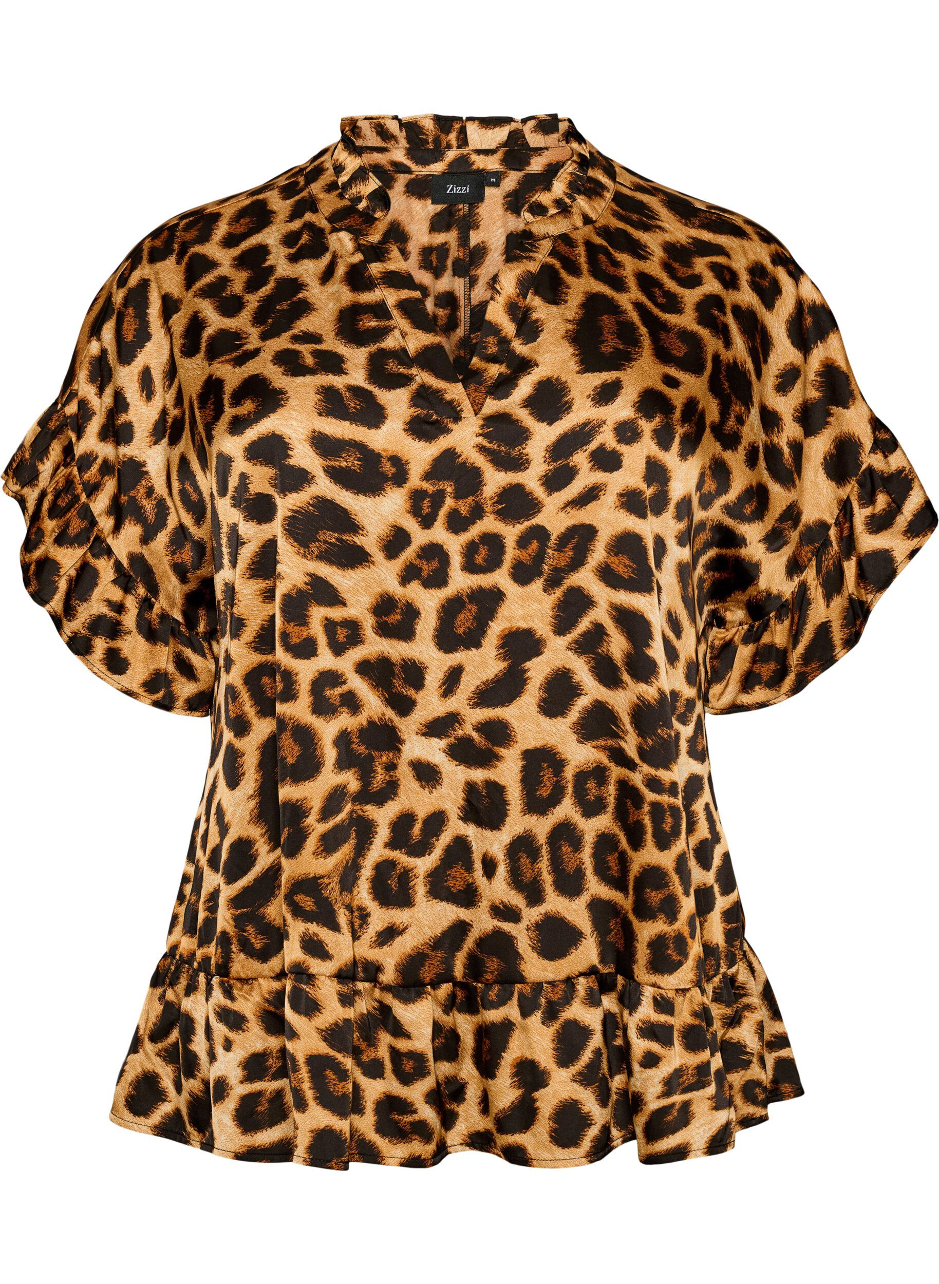 ZizziBlouse avec imprim&eacute; l&eacute;opard et volants, Marron, Packshot image number 0
