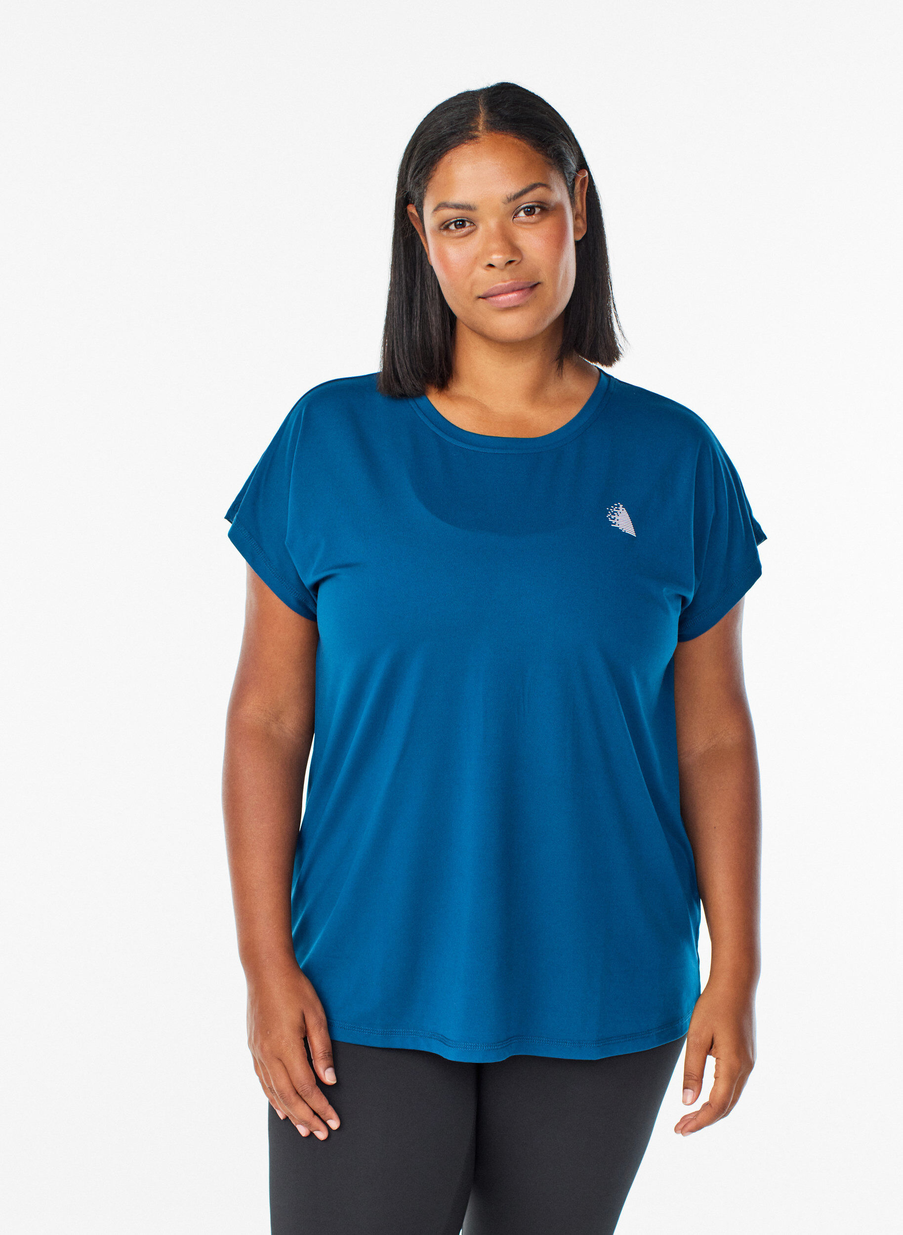 T-shirt de sport couleur unie, Bleu, Model