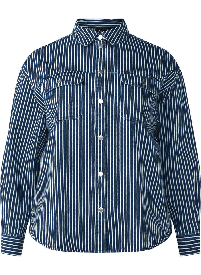 Chemise en jean rayée avec poches de poitrine, Blue Denim Stripe, Packshot image number 0