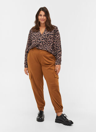 Pantalon ample avec bord élastique et poches, Rubber, Model image number 0