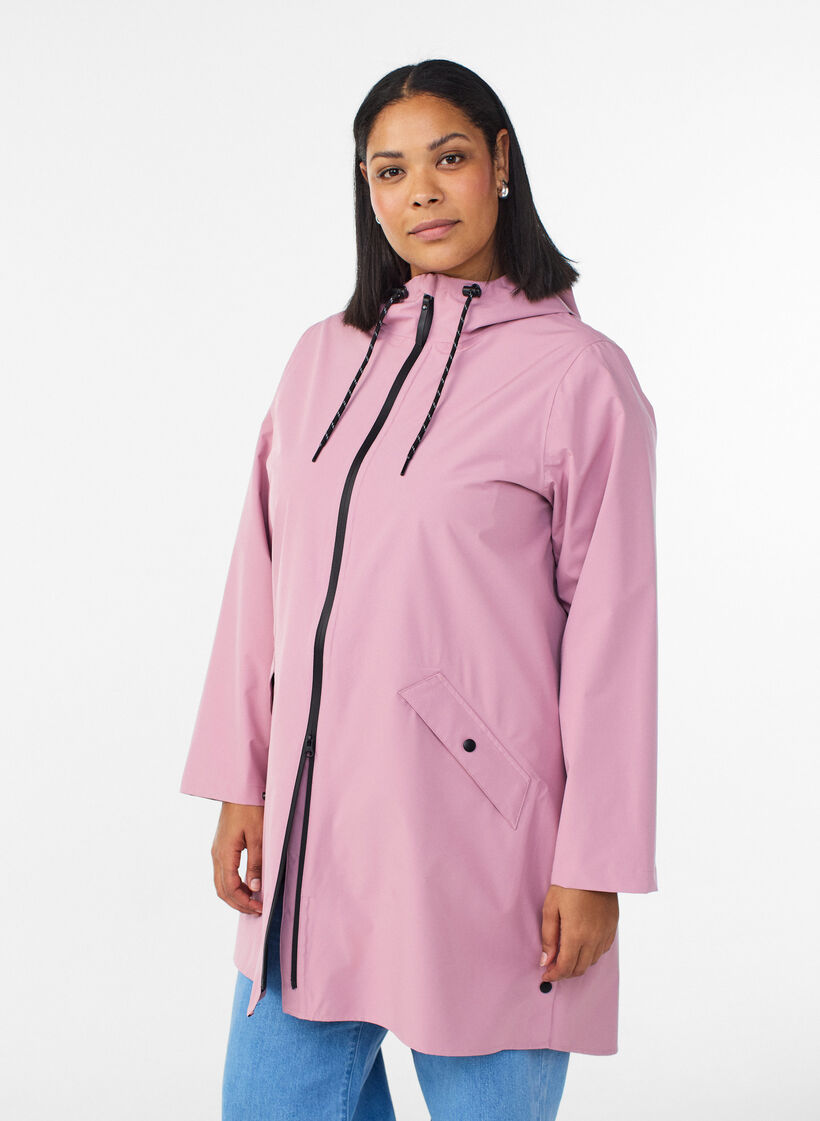 Imperm&eacute;able avec poches et capuche, Rose, Model image number 0